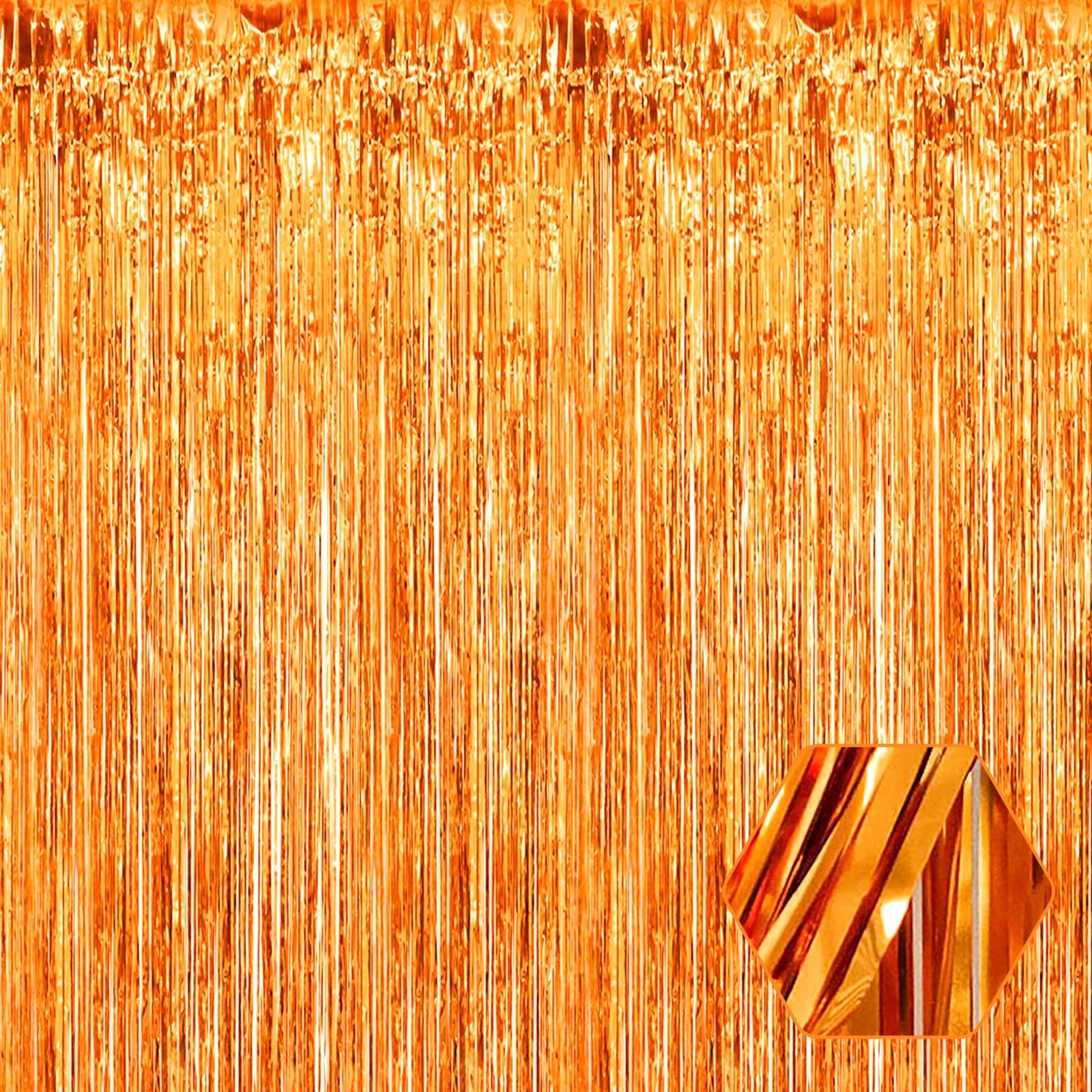 3 PCS Orange Foil Fringe Curtain Backdrop 3.28×6.6 Ft Metallic Tinsel Decor