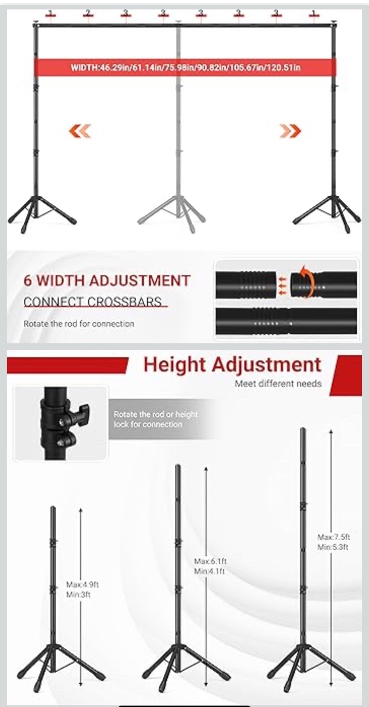Backdrop Stand 10×7.5ft, Height Adjustable and Width Black