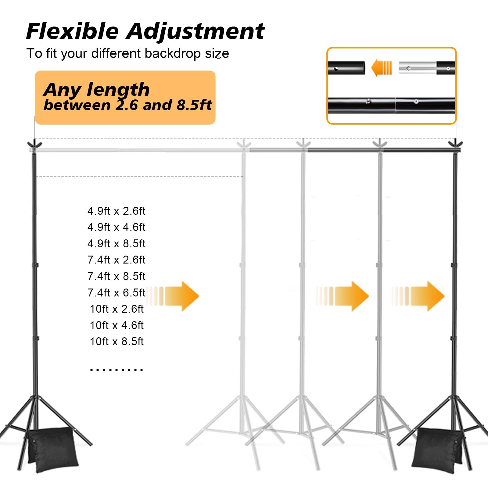 Backdrop Stand, Photo Video Studio 8.5 x10ft Adjustable Background Support Sy…