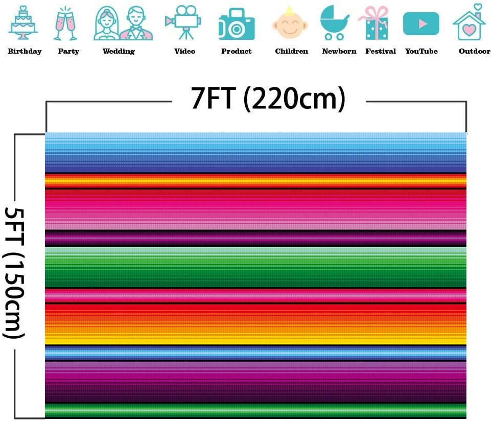 7X5Ft Color Fiesta Theme Photography Backdrop Stripes Mexican Festival Dessert