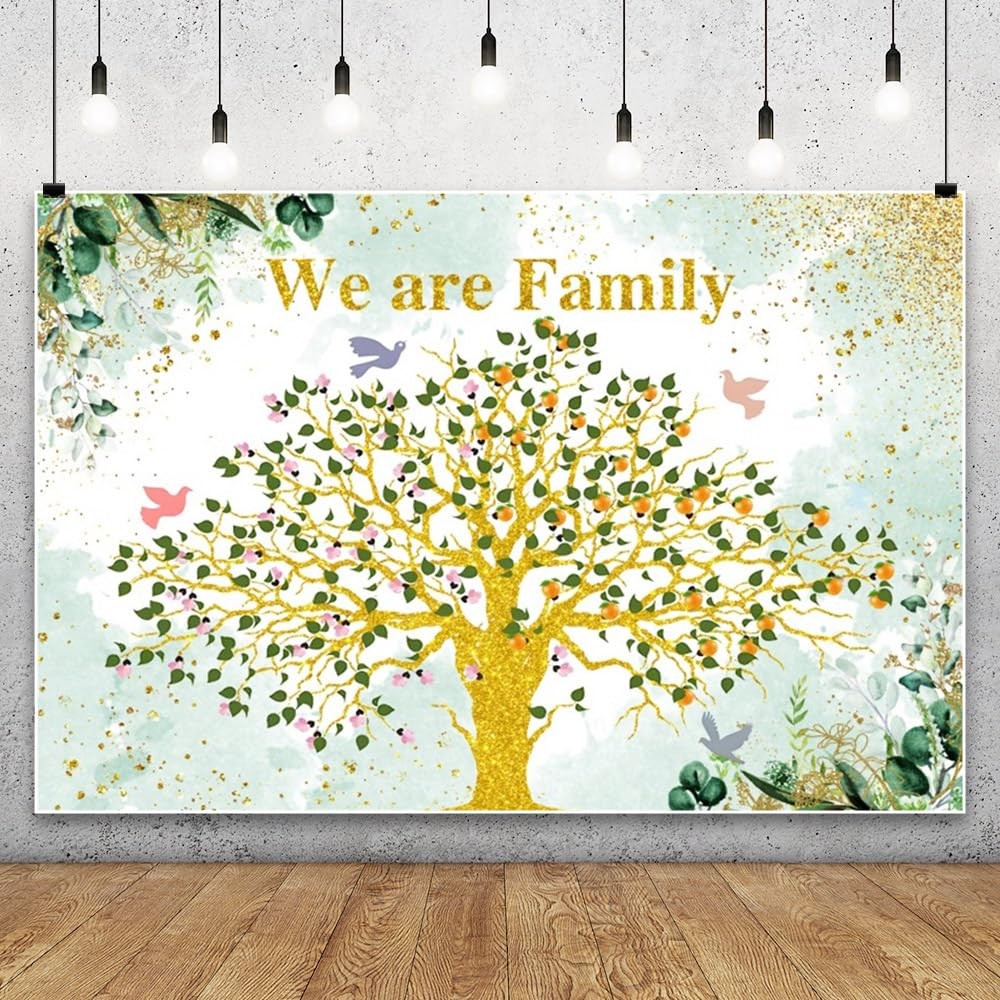 Renaiss 7x5ft Family Reunion Backdrop Green Gold Glitter 7x5ft, green