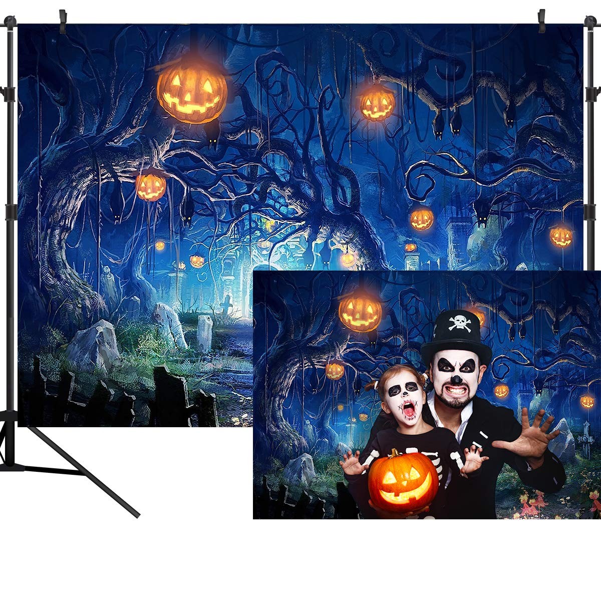 7x5ft Halloween Forest Scary Scene Photography Background Pumpkin Vinyl TP272