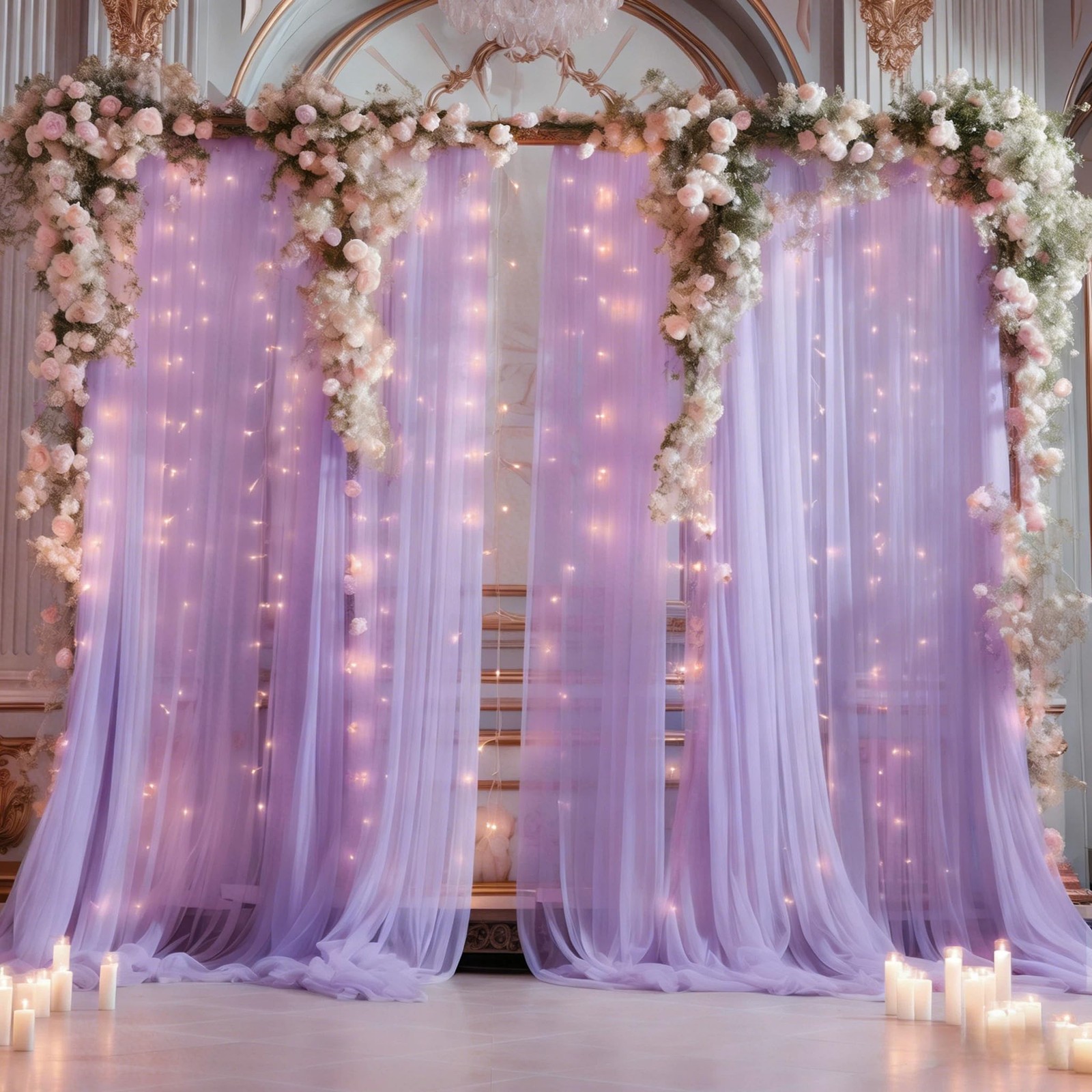 20×10ft Purple Tulle Backdrop Curtain with Lights String for Parties, Sheer P…