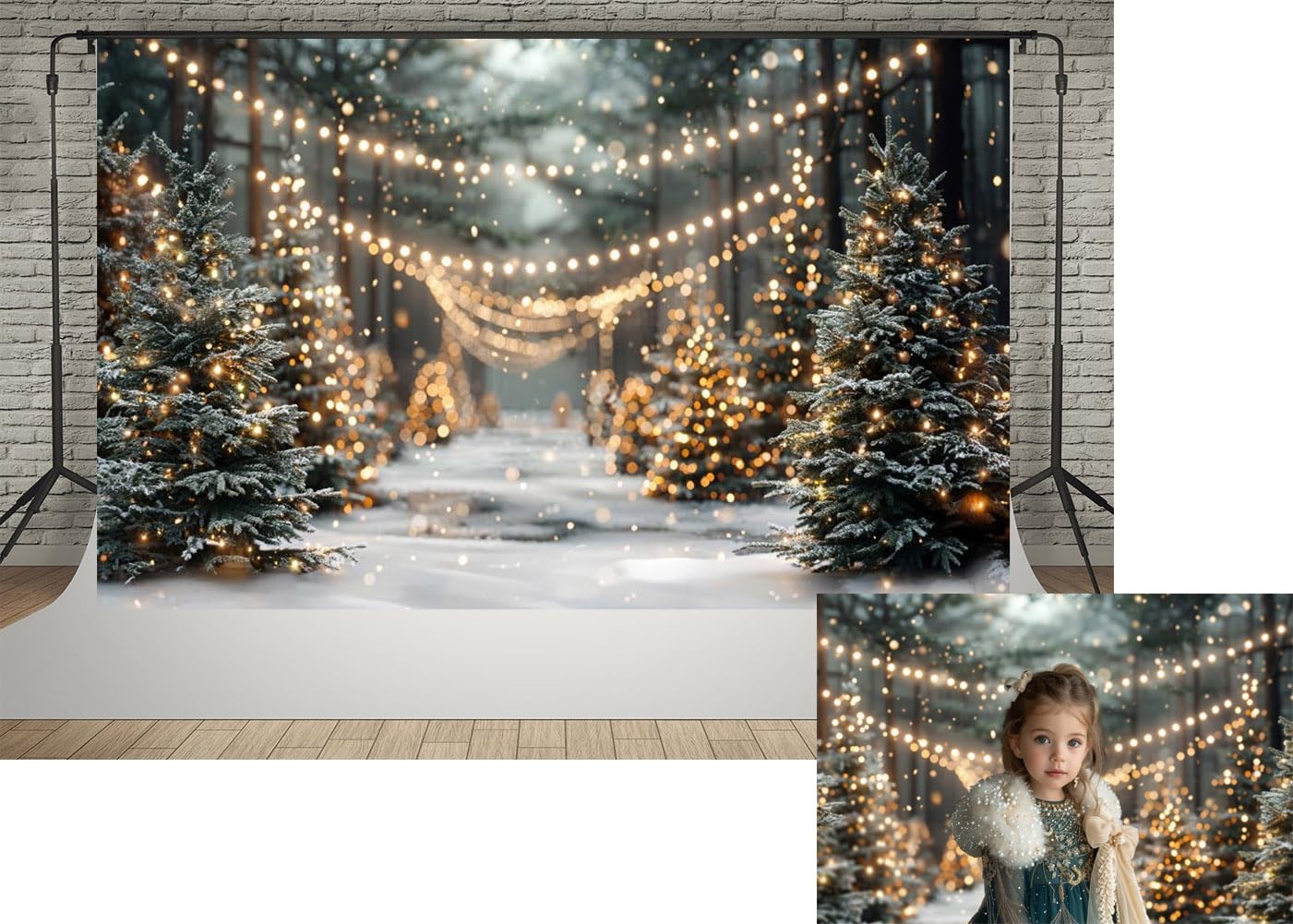 7×5 ft Snowy Forest Christmas Tree Photography Backdrop Winter Photo Prop