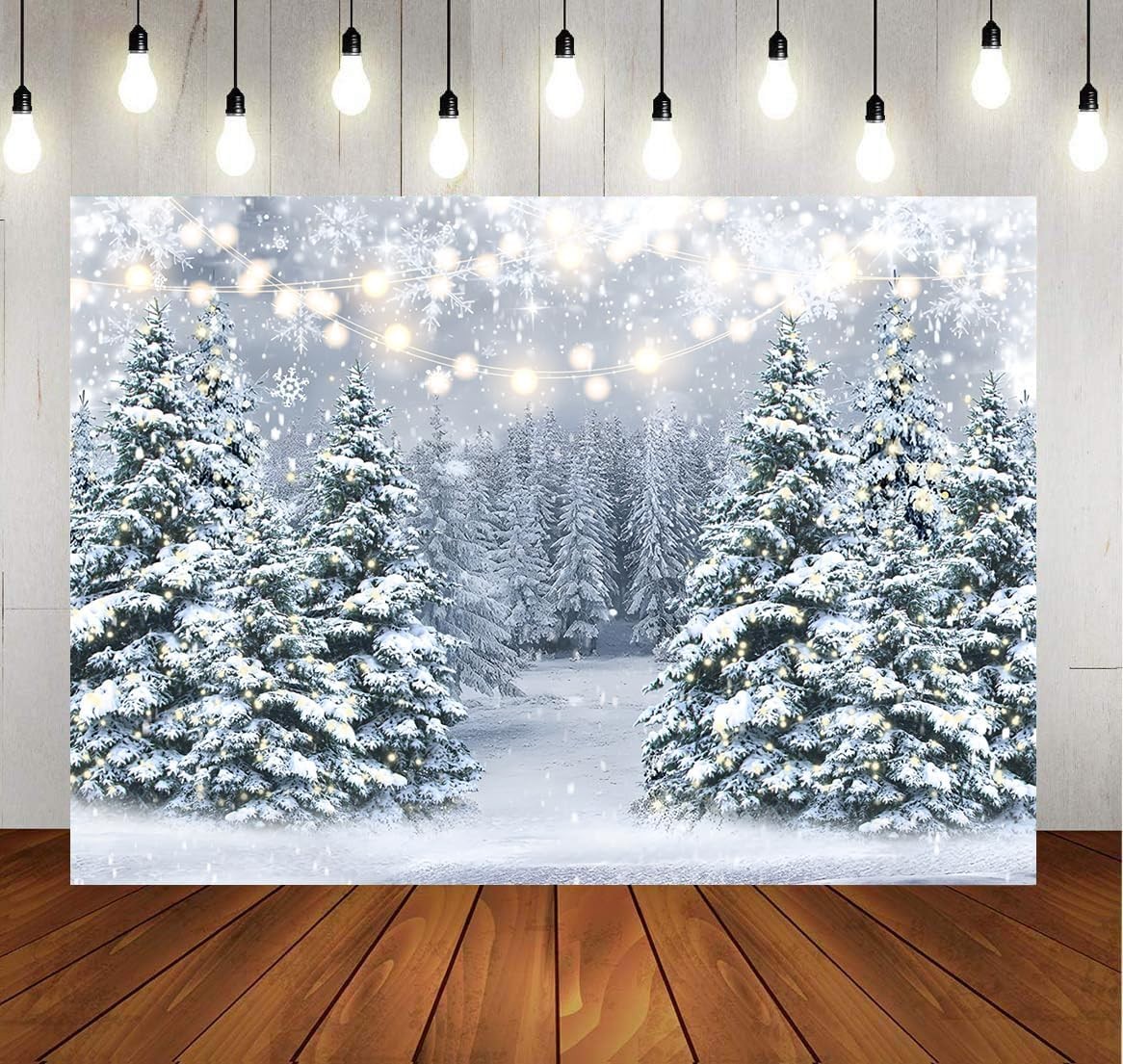 7X5Ft Winter Snow Scenery Backdrop Glitter Winter Forest Photography Backdrop Sn