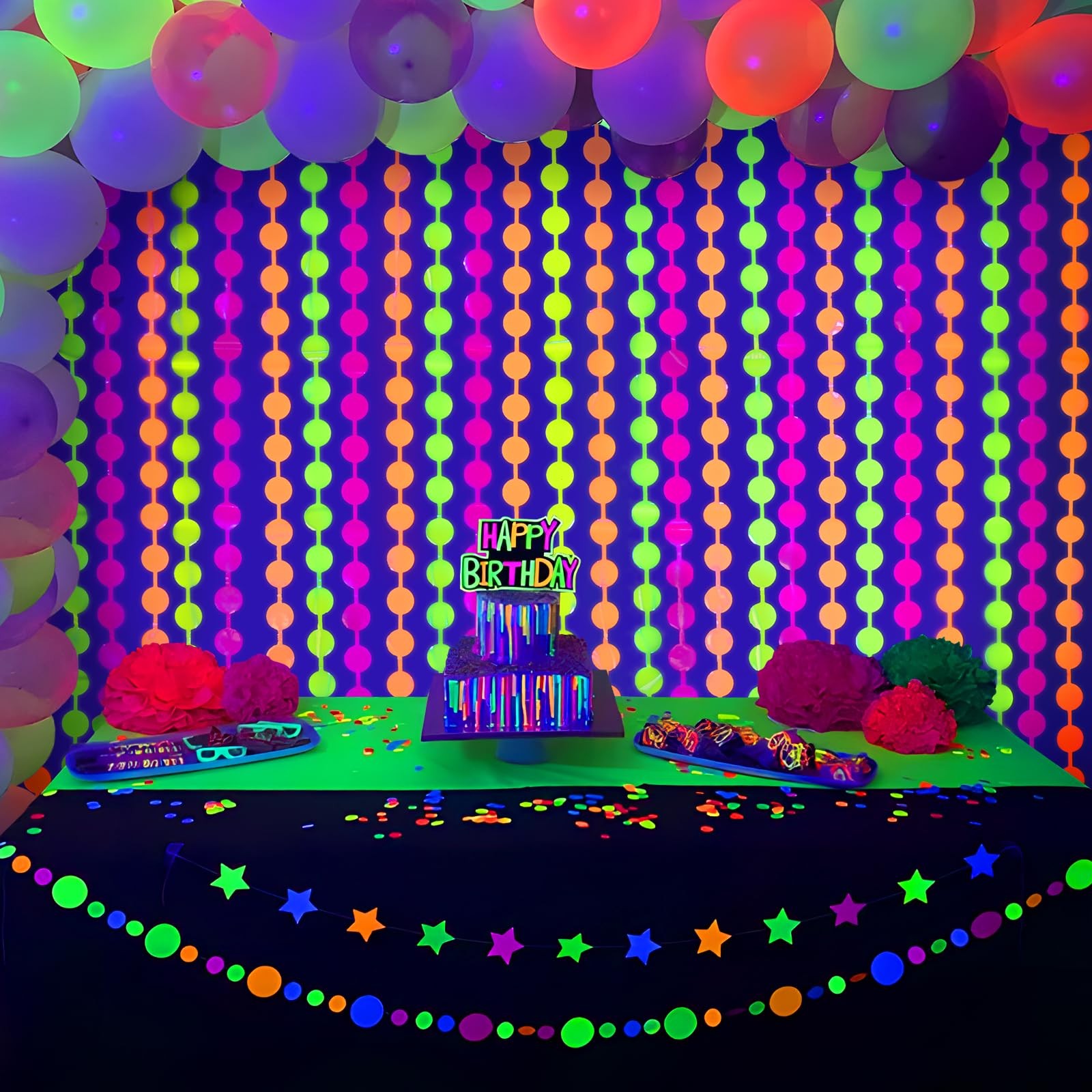 Mega-L Glow in The Dark Party Supplies, 2 Round, Fuchsia, Yellow and Orange