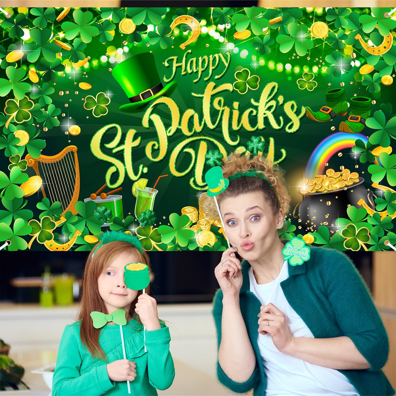 Happy St. Patrick’s Day Backdrop Banner Spring Lucky Green Shamrock Backgroun