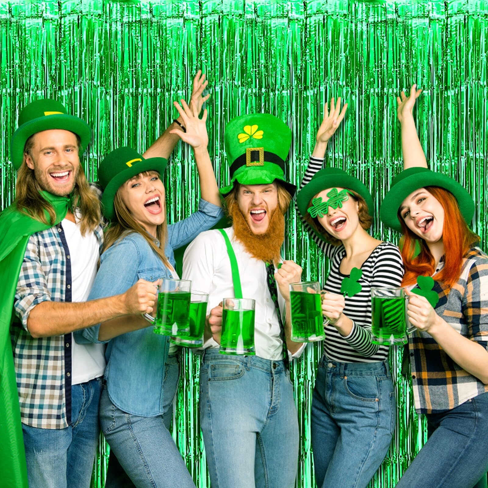 3 Pack Green Foil Fringe Curtain Backdrop 3.28×6.6Ft Birthday Party Decor