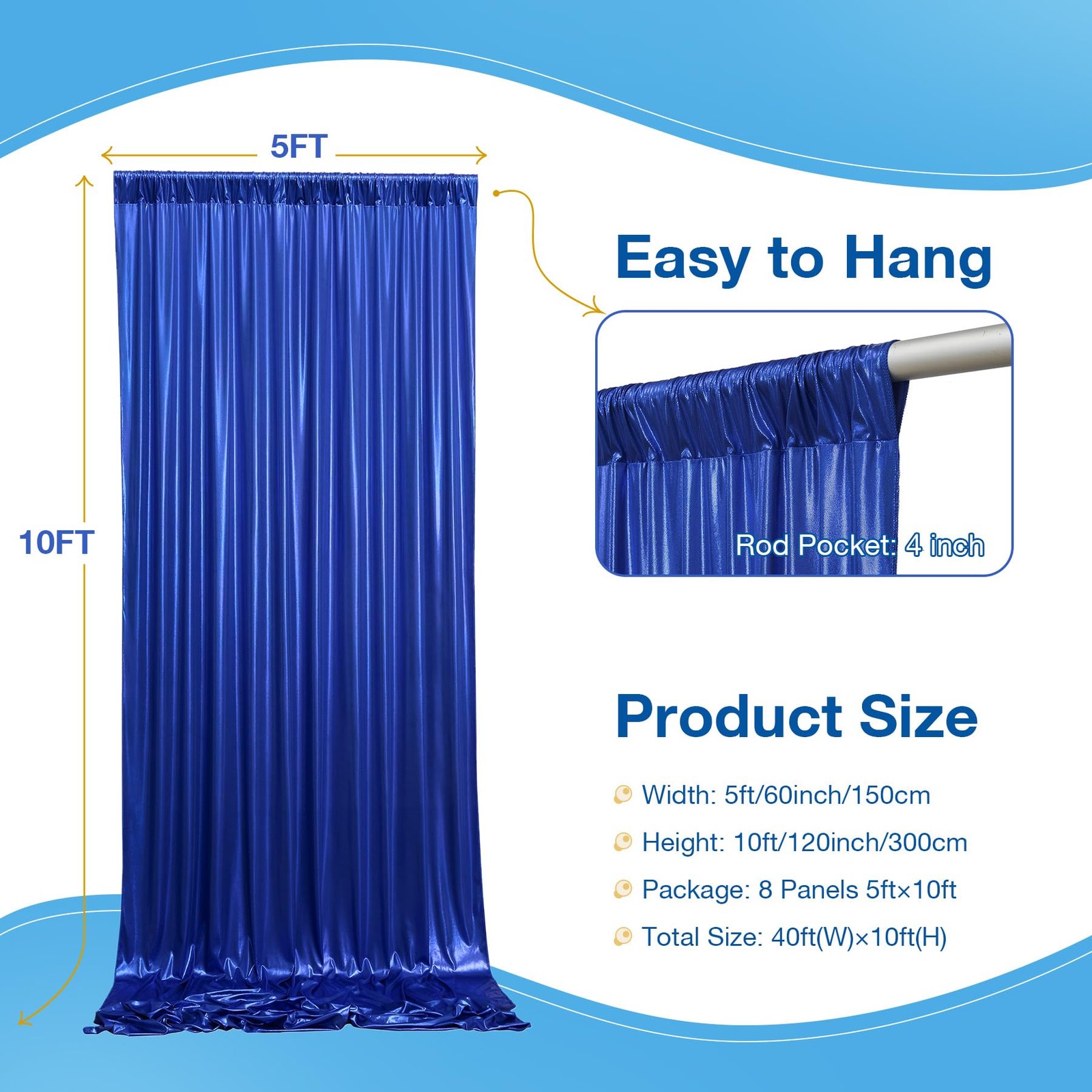 40×10 Wrinkle Free Royal Blue Sequin 5ft(W)x10ft(H)_8 Panels,