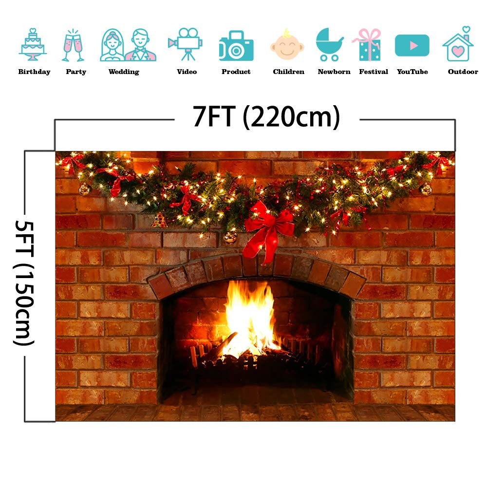 Mocsicka Christmas Fireplace Photography Backdrop Red Brick 7x5ft,