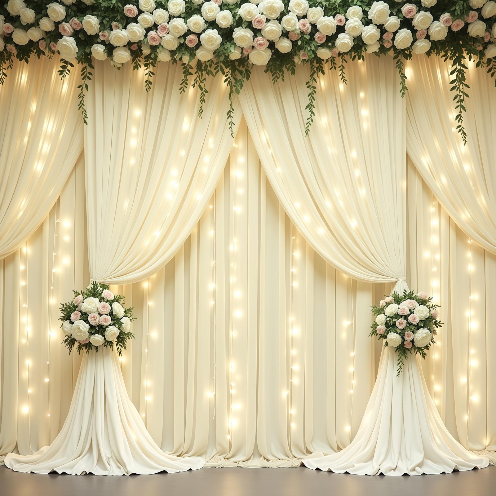 10x10FT Beige Backdrop Curtains Lights String Wrinkle Free Polyester Wedding
