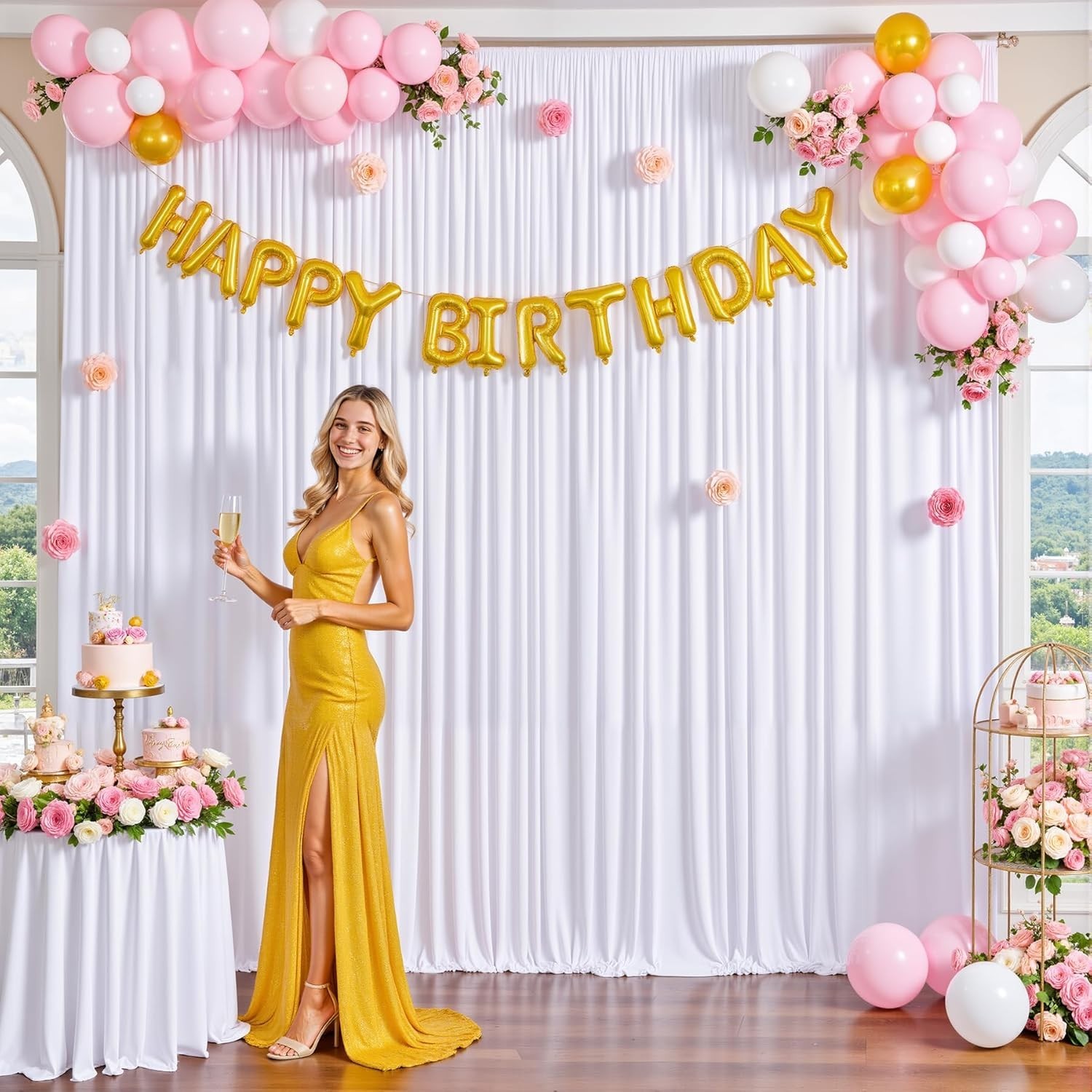 Satin White Backdrop Curtains 10ft x 7ft