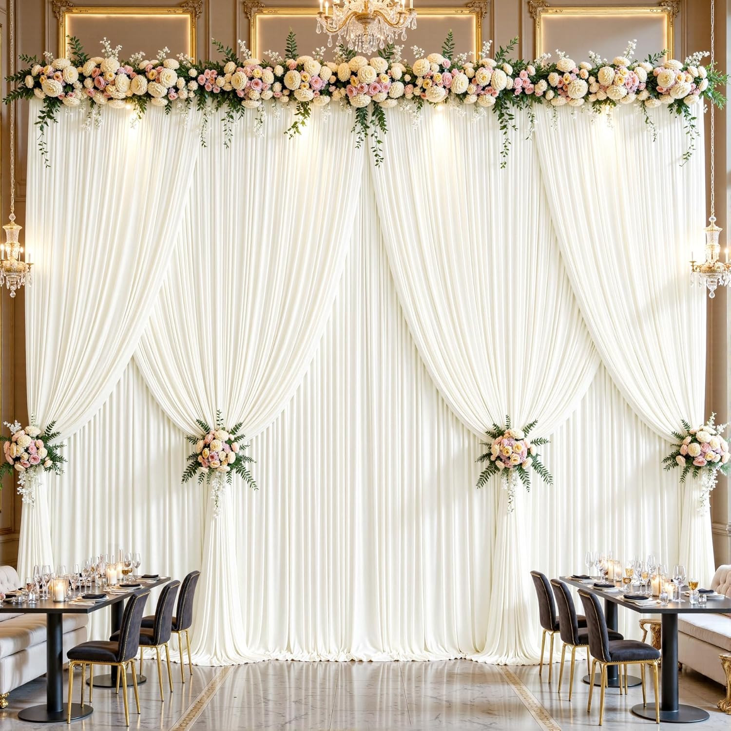 Ivory Backdrop Curtains 32x10ft for Baby Showers & Parties – 8 Panels