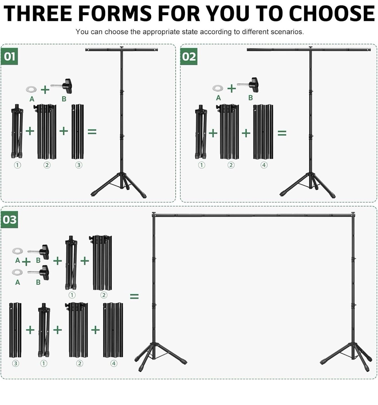 3-in-1 Portable Backdrop Stand Adjustable 10×7.5ft T Shape Photo Background New