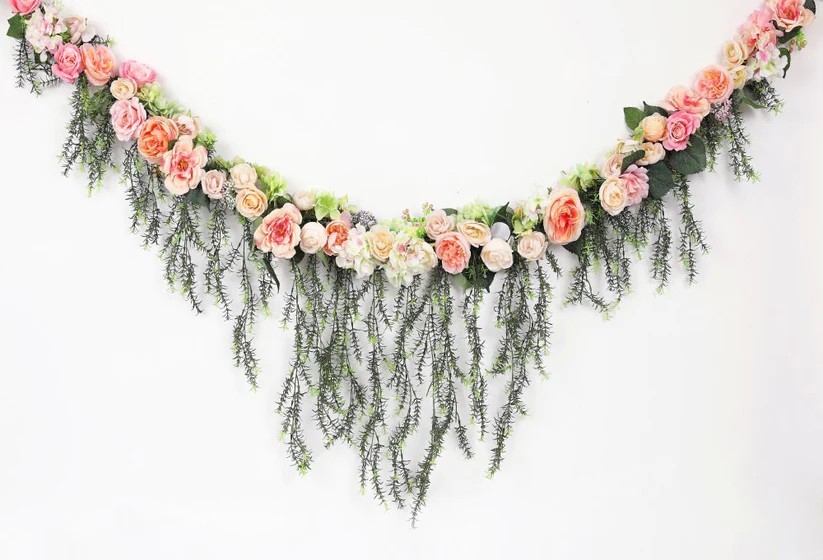 Kate Backdrop Rose Spanish Moss Garland Swag Ivory Wrinkle Free Washable 5′ x 7′