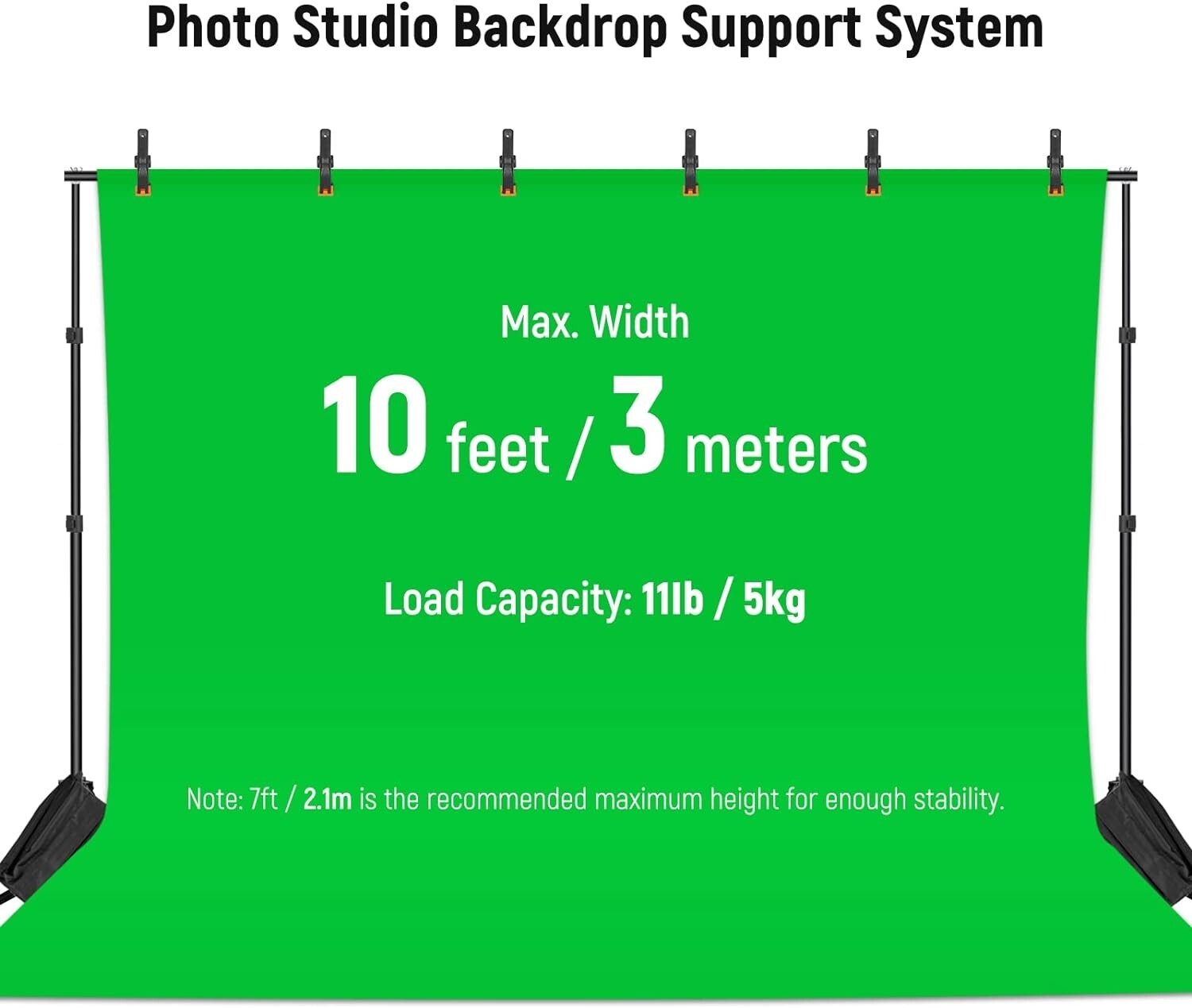 NEW Backdrop Stand Kit -10 x 7- Adjust Height-incl. 6 Clamps, 2 Sandbags, & Case