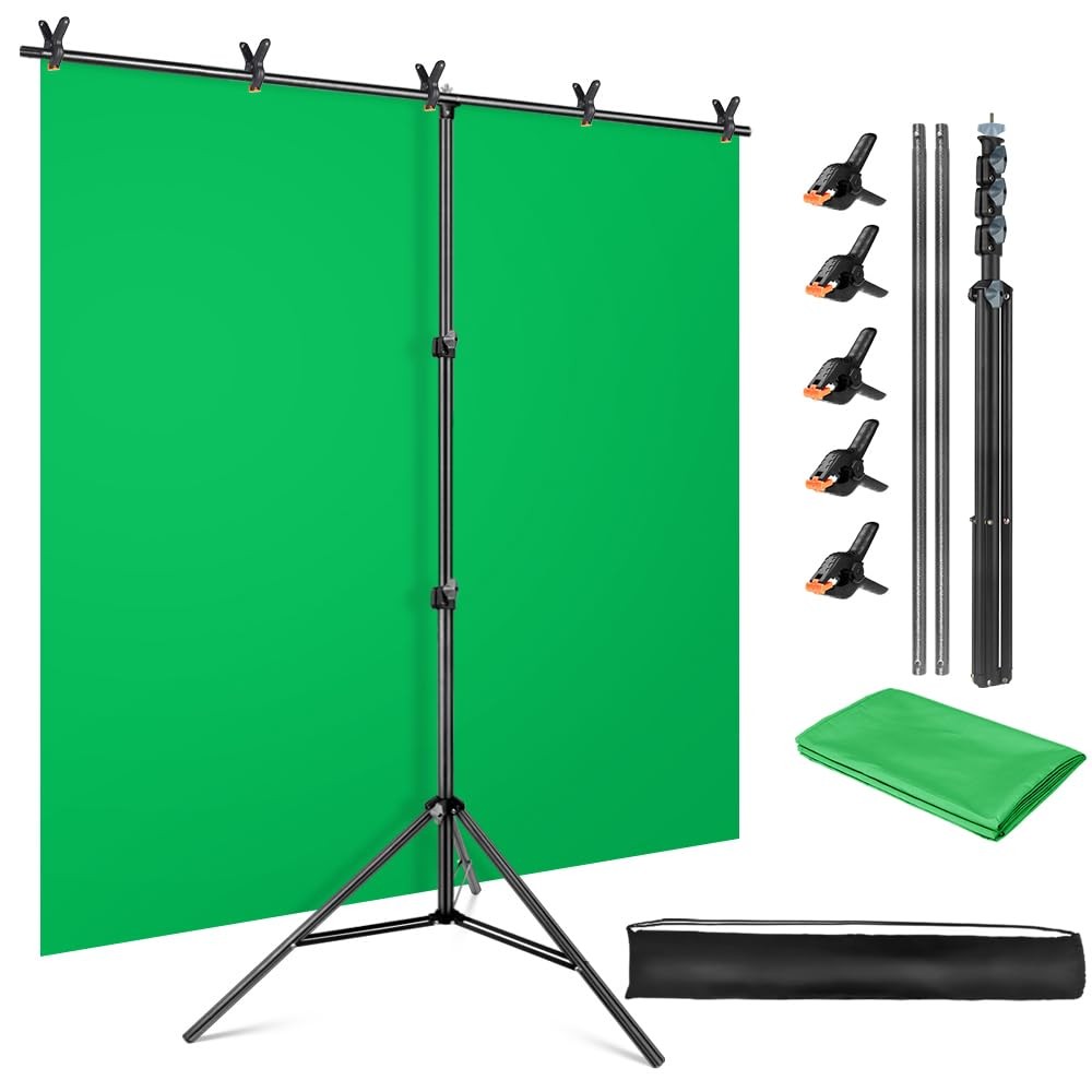 Green Screen Backdrop Kit Portable Chromakey Stand Clamps Bag 5×6.5 FT