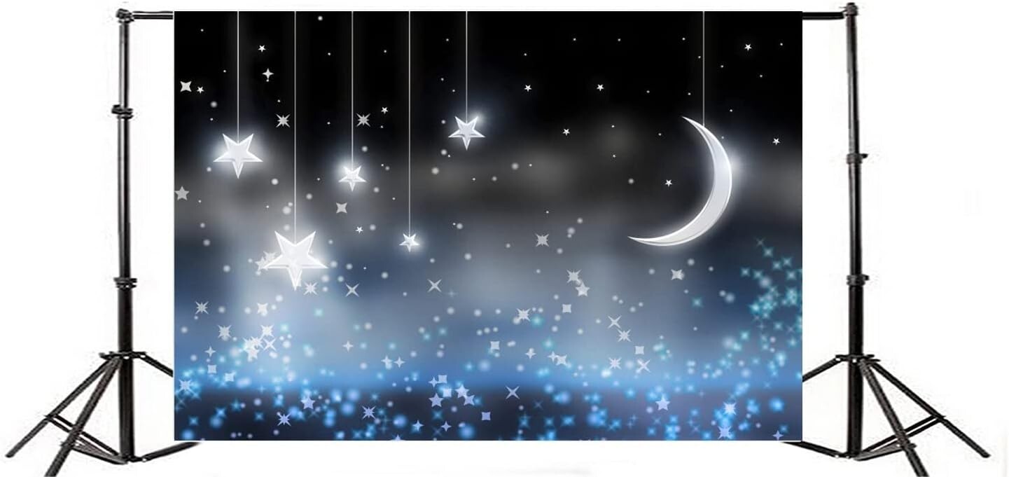10x8ft Pendant Shiny Moon Stars Photography Background Vinyl Night Twinkle Star