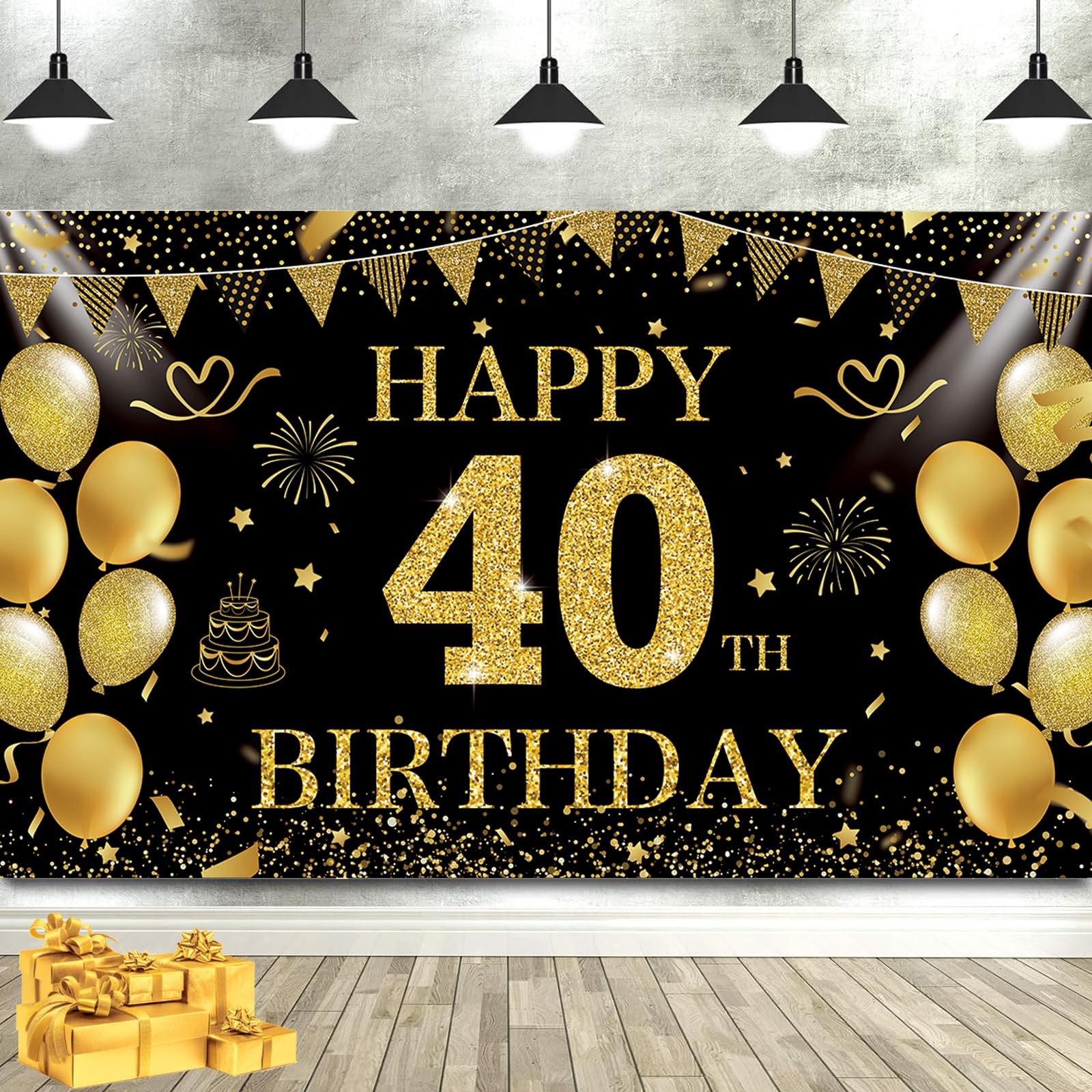 SMENGGIL Black Gold 40th Happy Birthday 72.8 inches x 43.3 inches,