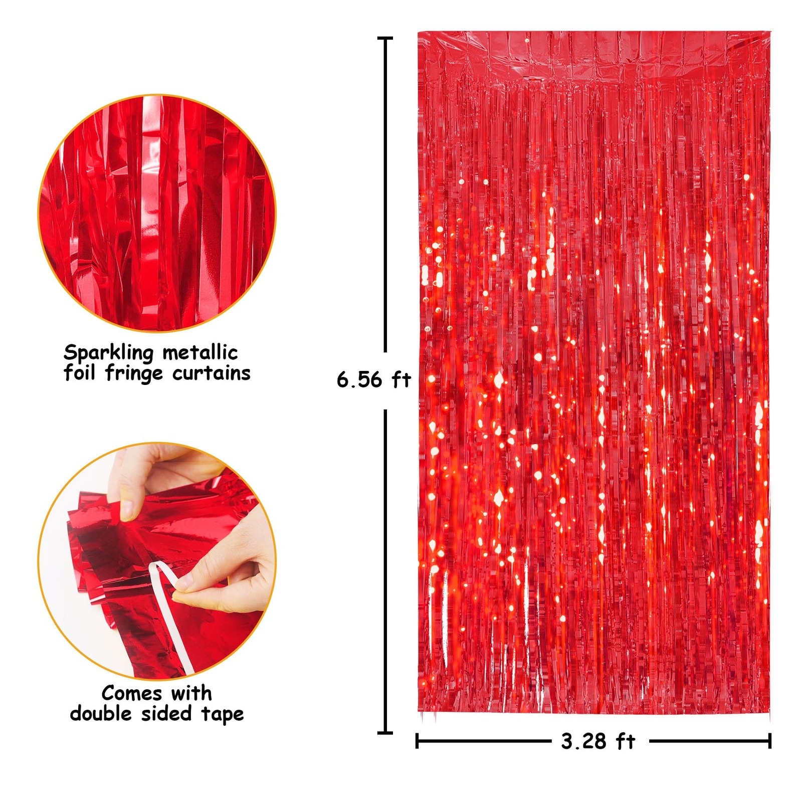 5 PCS Red Tinsel Backdrop 3.28×6.56 FT Glitter Foil Fringe Curtain Party