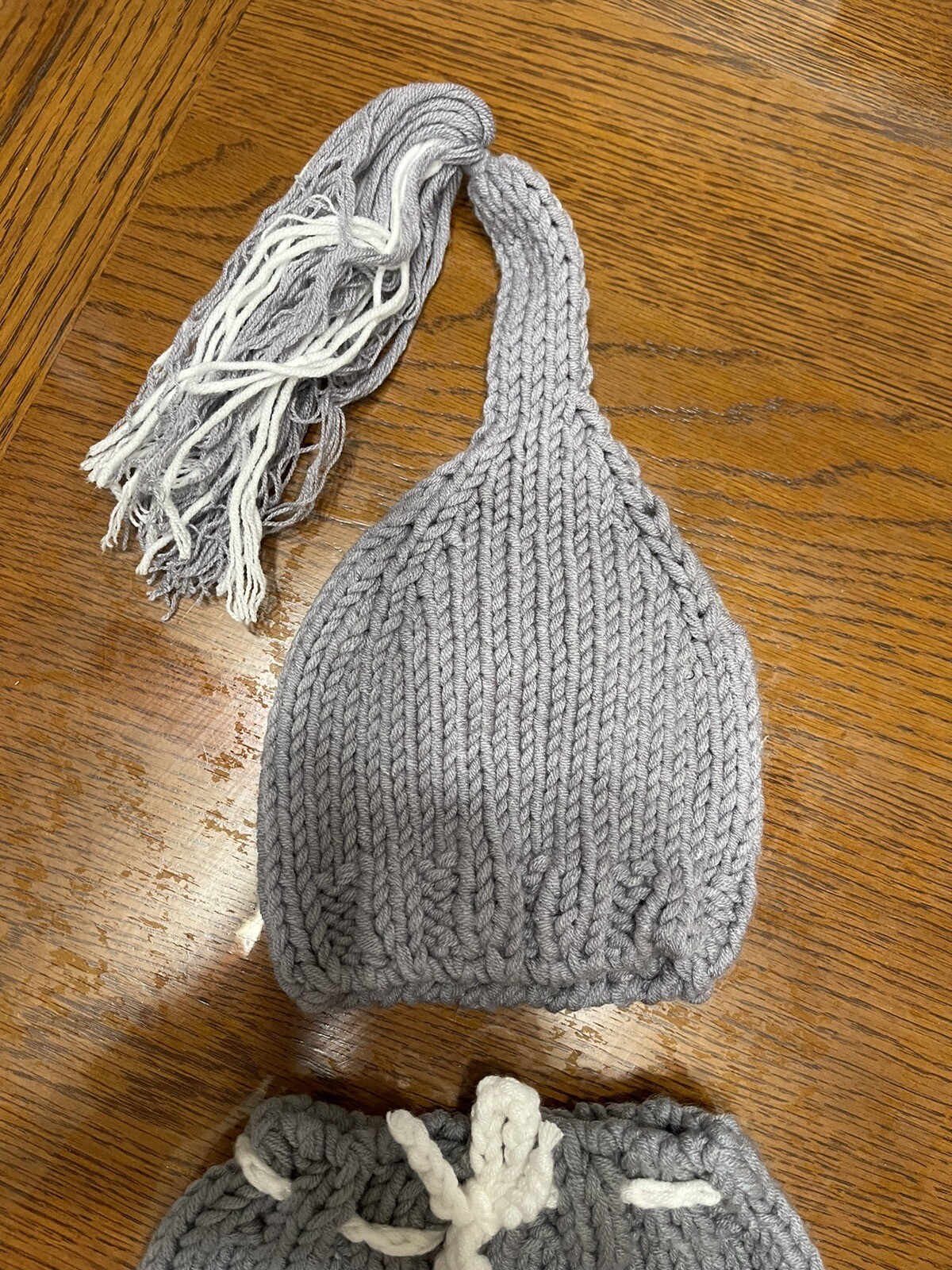 Infant Newborn 2-Piece Crocheted Pants and Hat Handmade Photo Shoot Prop Gray