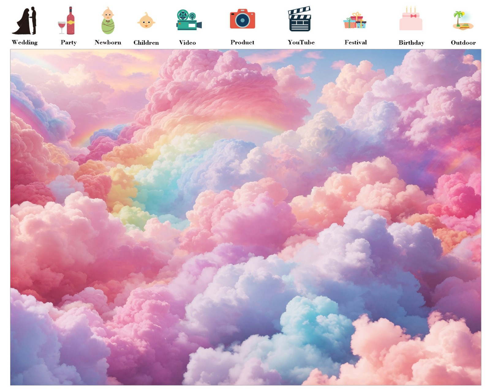 10x8ft Pastel Rainbow Cloud Backdrop Colorful Cloud Background for Photography