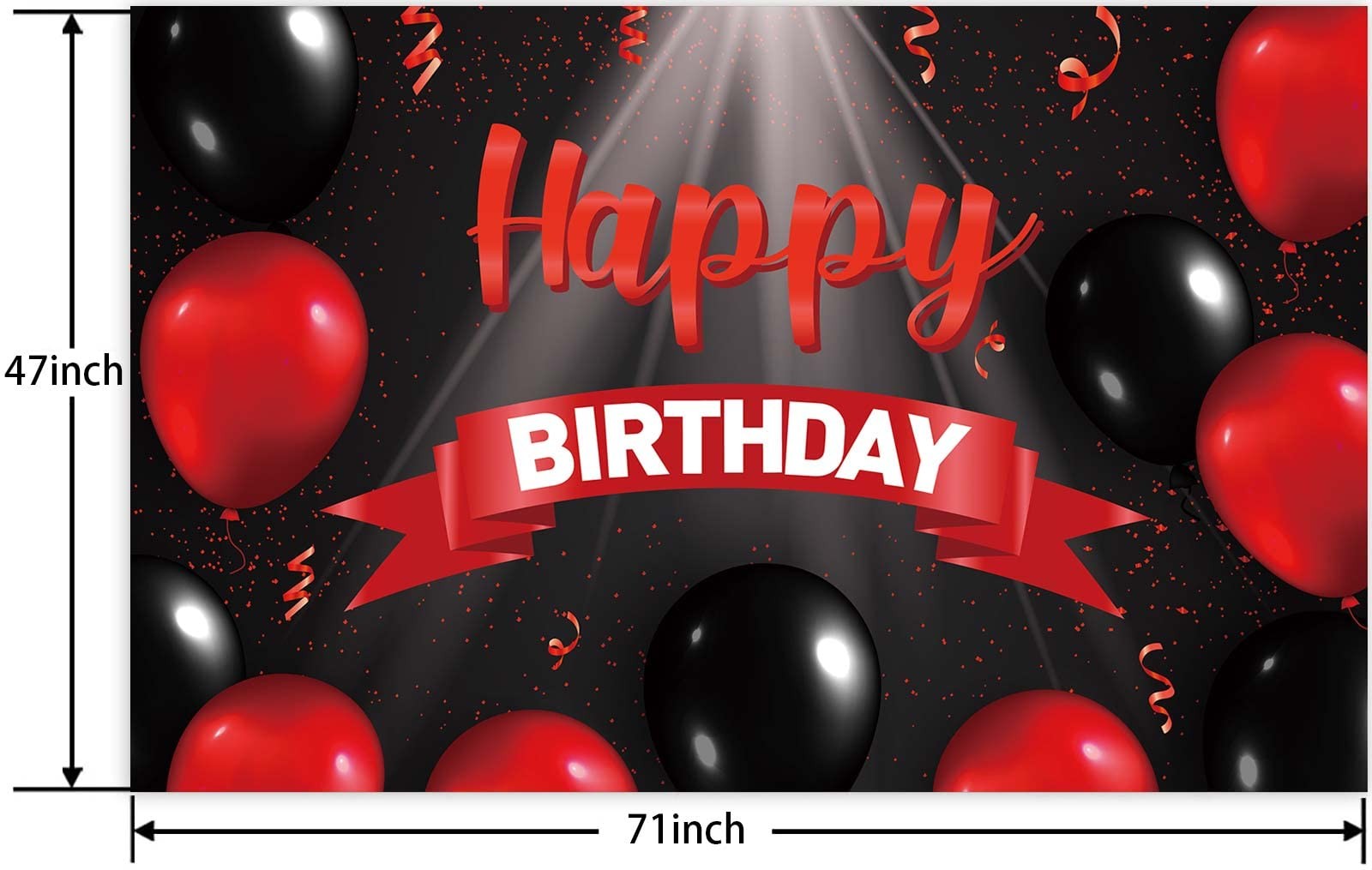 Happy Birthday Banner Backdrop Decorations Red and Black Balloons Spotlight T…