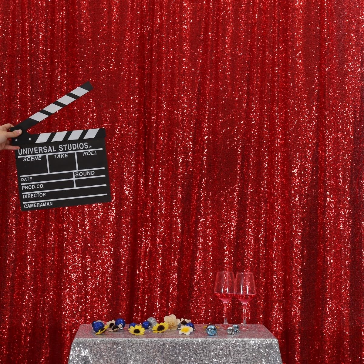 1 Pack 5FT x 7FT Red Sequin Photography Backdrop, Curtain, Sparkly, Party Decor