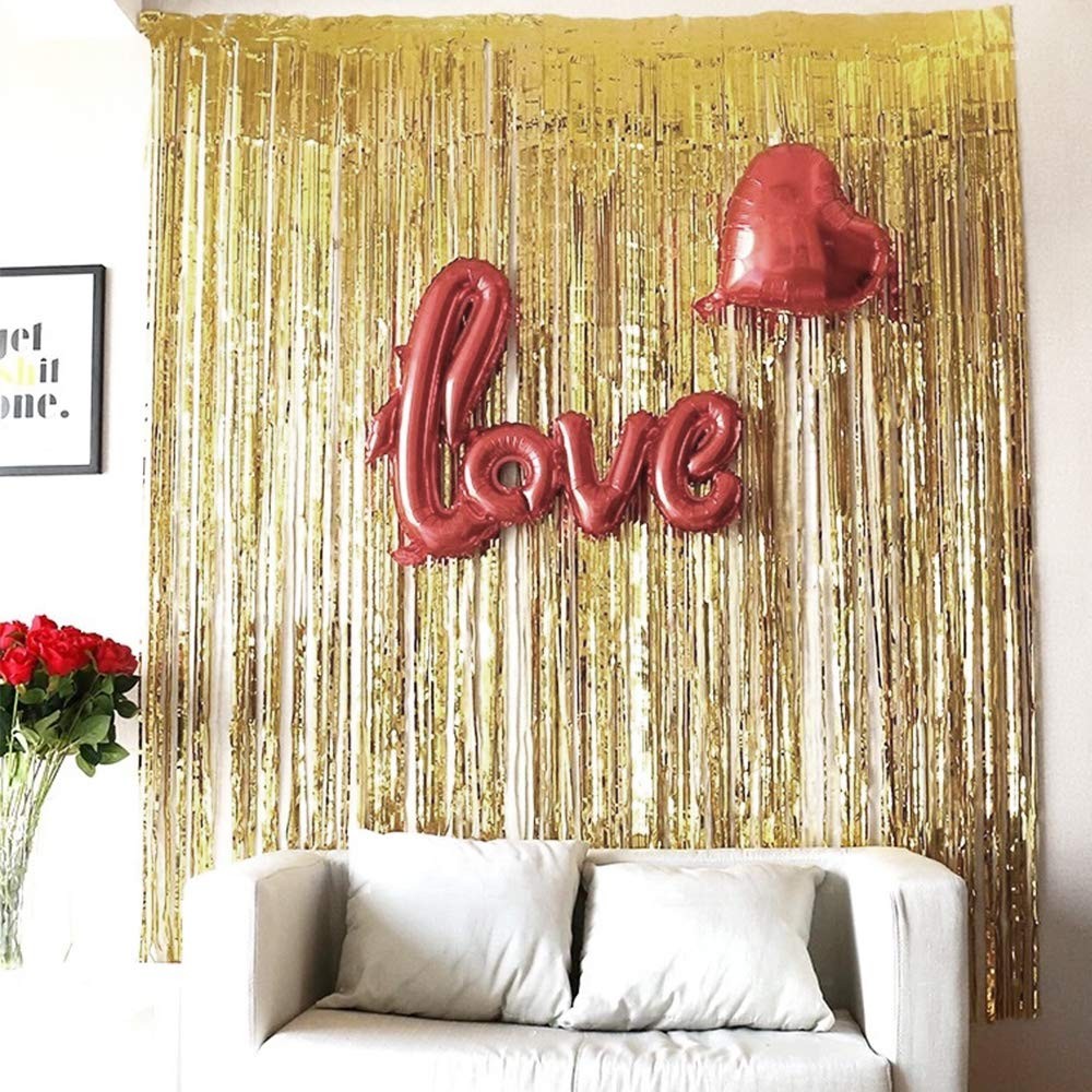 Gold Fringe Backdrop 3 PCS Gold Foil Curtains Streamers Bachelorette Party