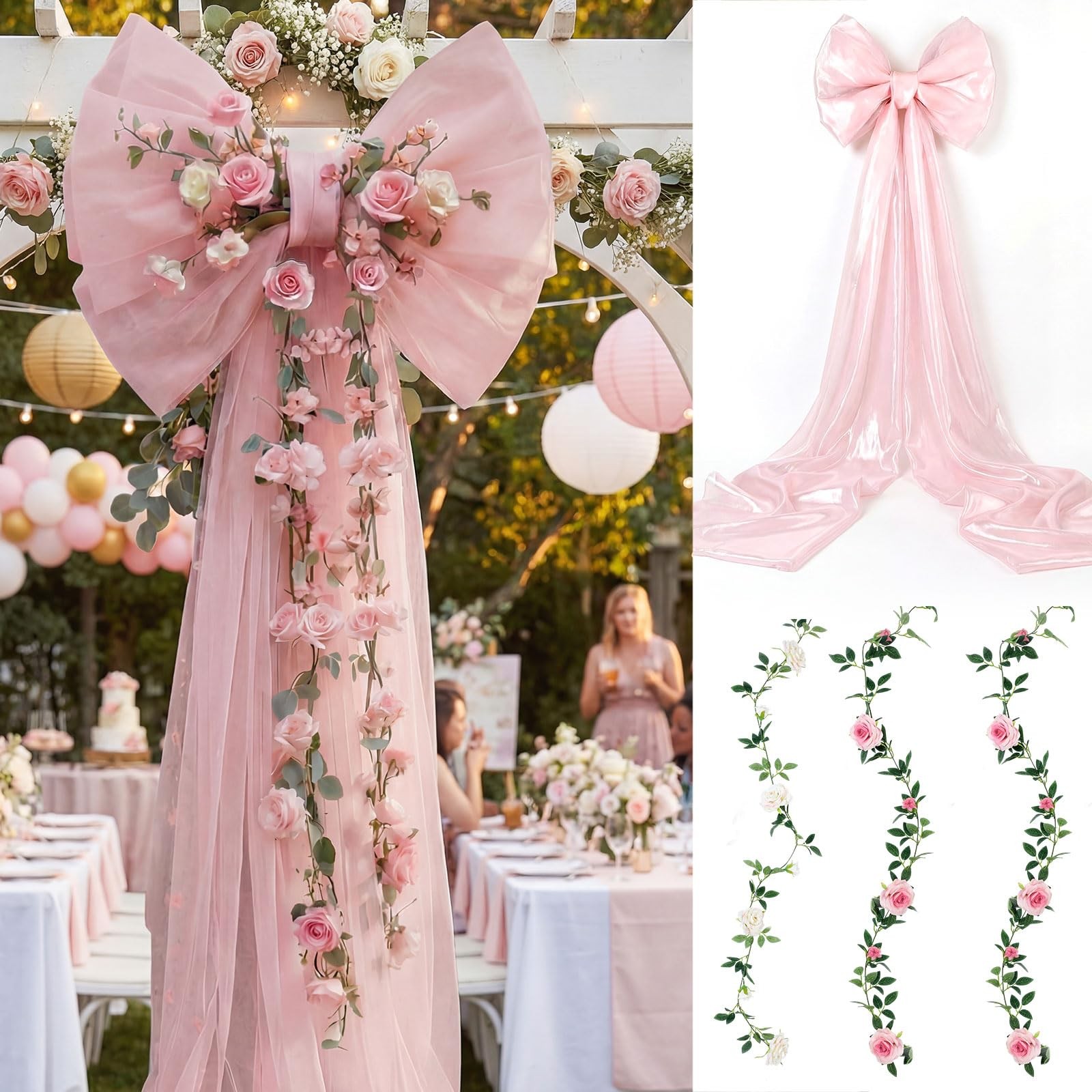Pink Wedding Giant Big Bow Room Wall Seasonal Backdrop Decor 32x20x67 Inch