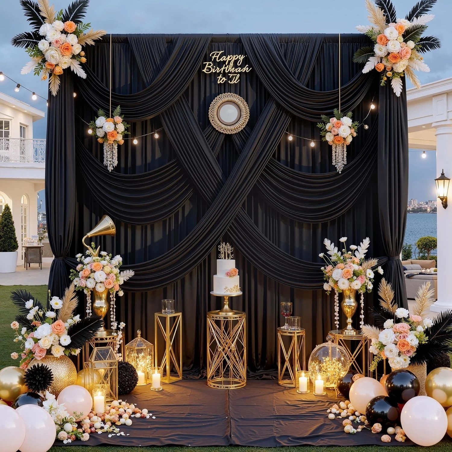 20 ft x 10 ft Black Wrinkle Free Backdrop Curtain for Parties