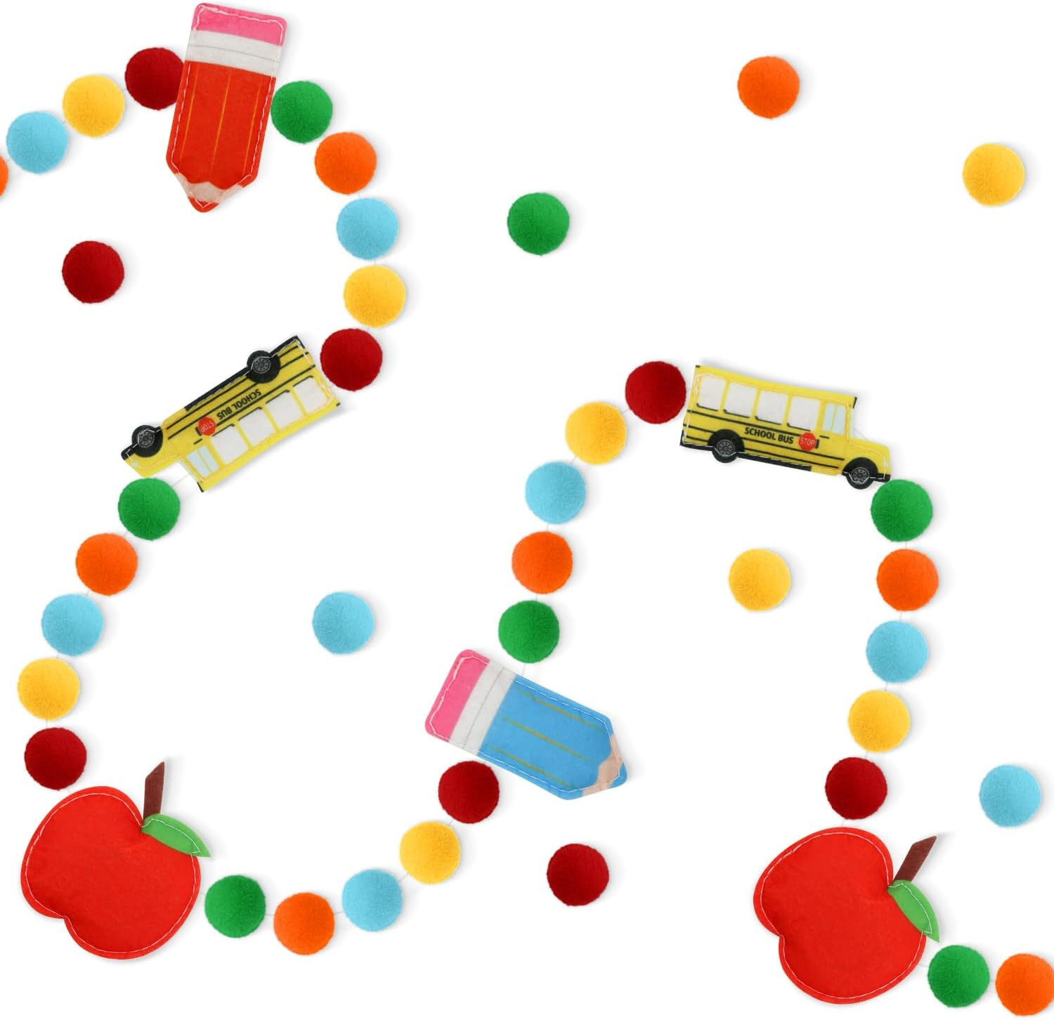 Back to School Felt Pom Banner Cute 3D Bus Apple Pencil Felt Ball Garland Back t