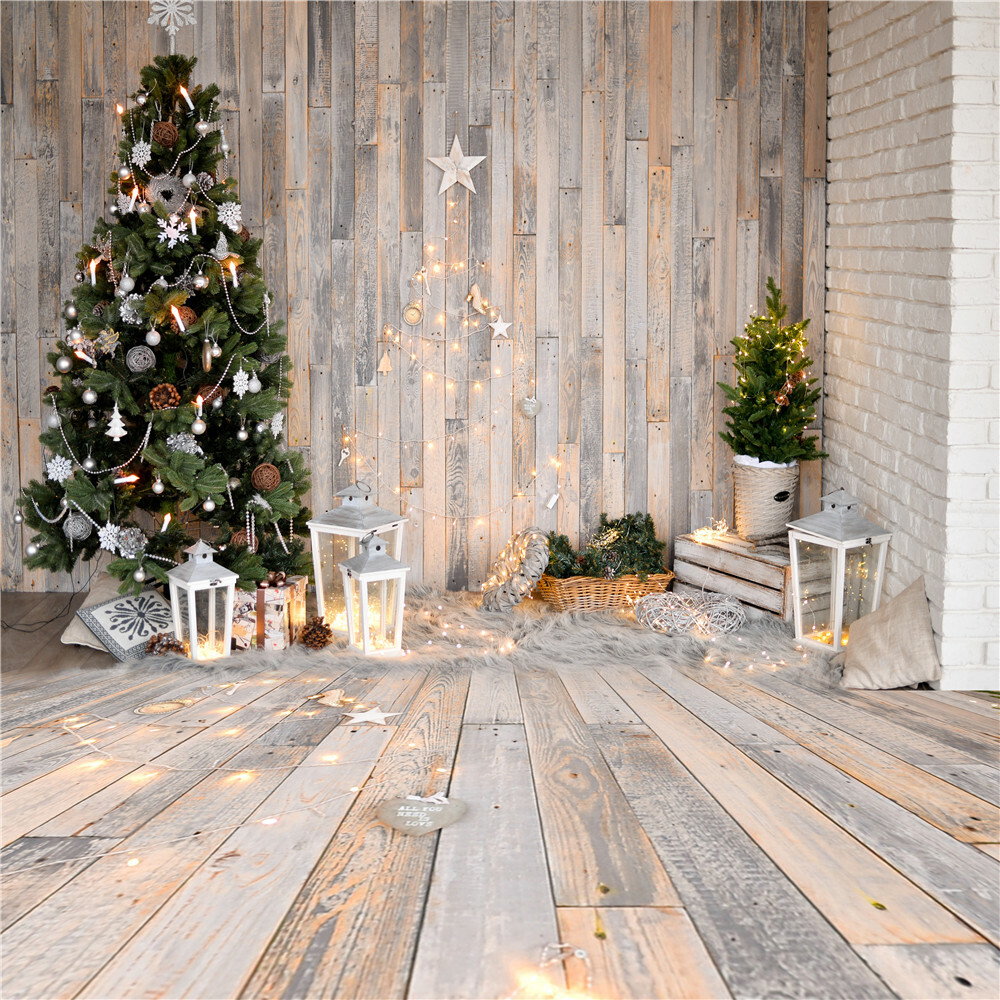 10X10FT 5X7FT XMAS Tree Fireplace Santa Wood Photo Background Vinyl Backdrop