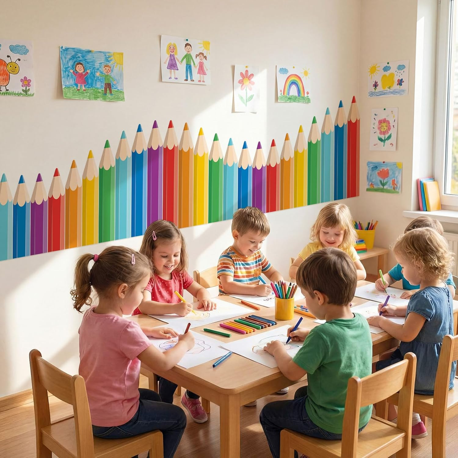 9.8 Ft Colorful Pencil Classroom Wall Decor Fabric Back to School Classroom Wall