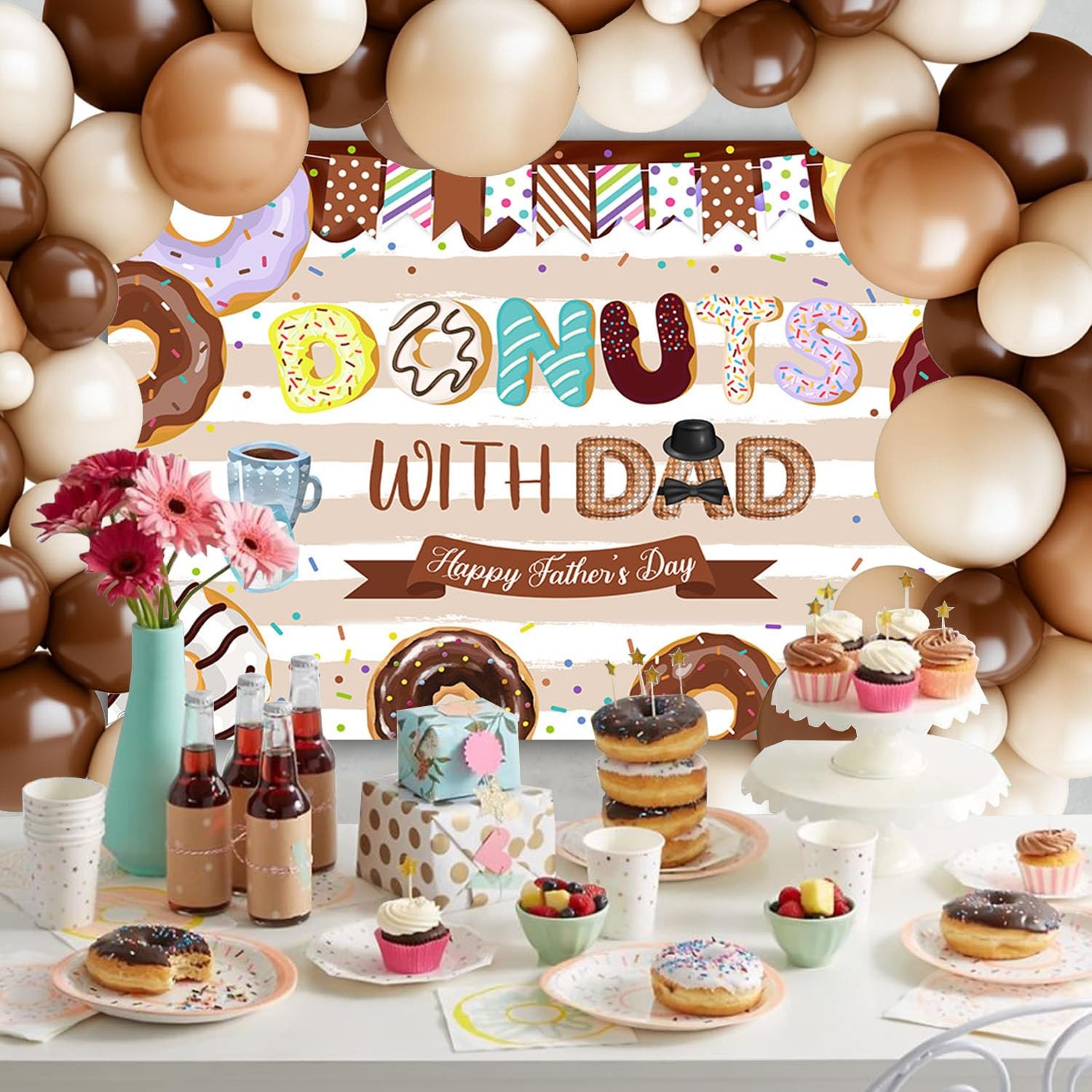 7x5ft Happy Father’s Day Backdrop Donuts with Dad Photography Background Brown W