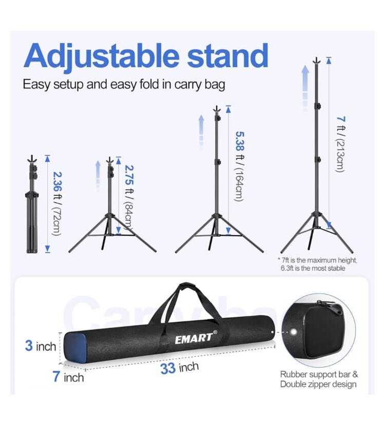 New Emart Backdrop Stand 10x7ft(WxH) Photo Studio Adjustable Background Stand