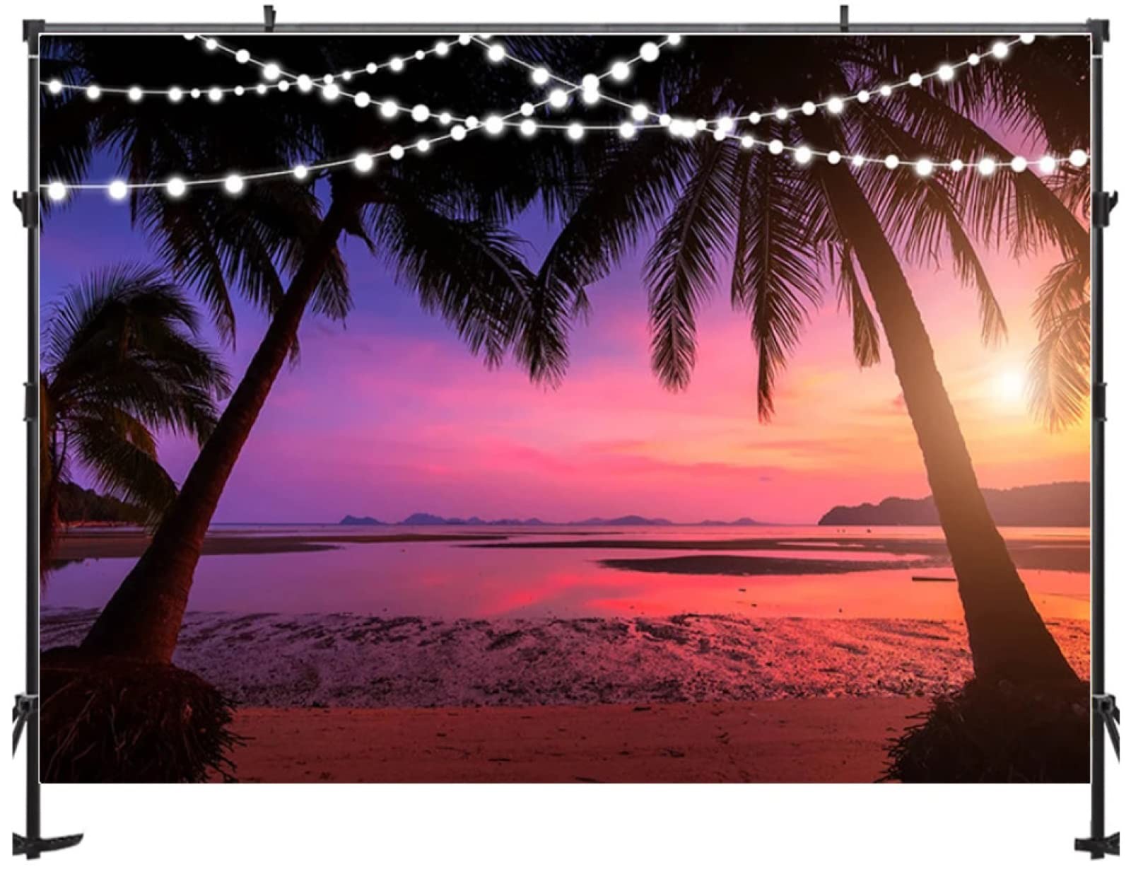 Summer Pink Sunset Hawaiian Beach Photography Background Vinyl Backdrop 7x5ft