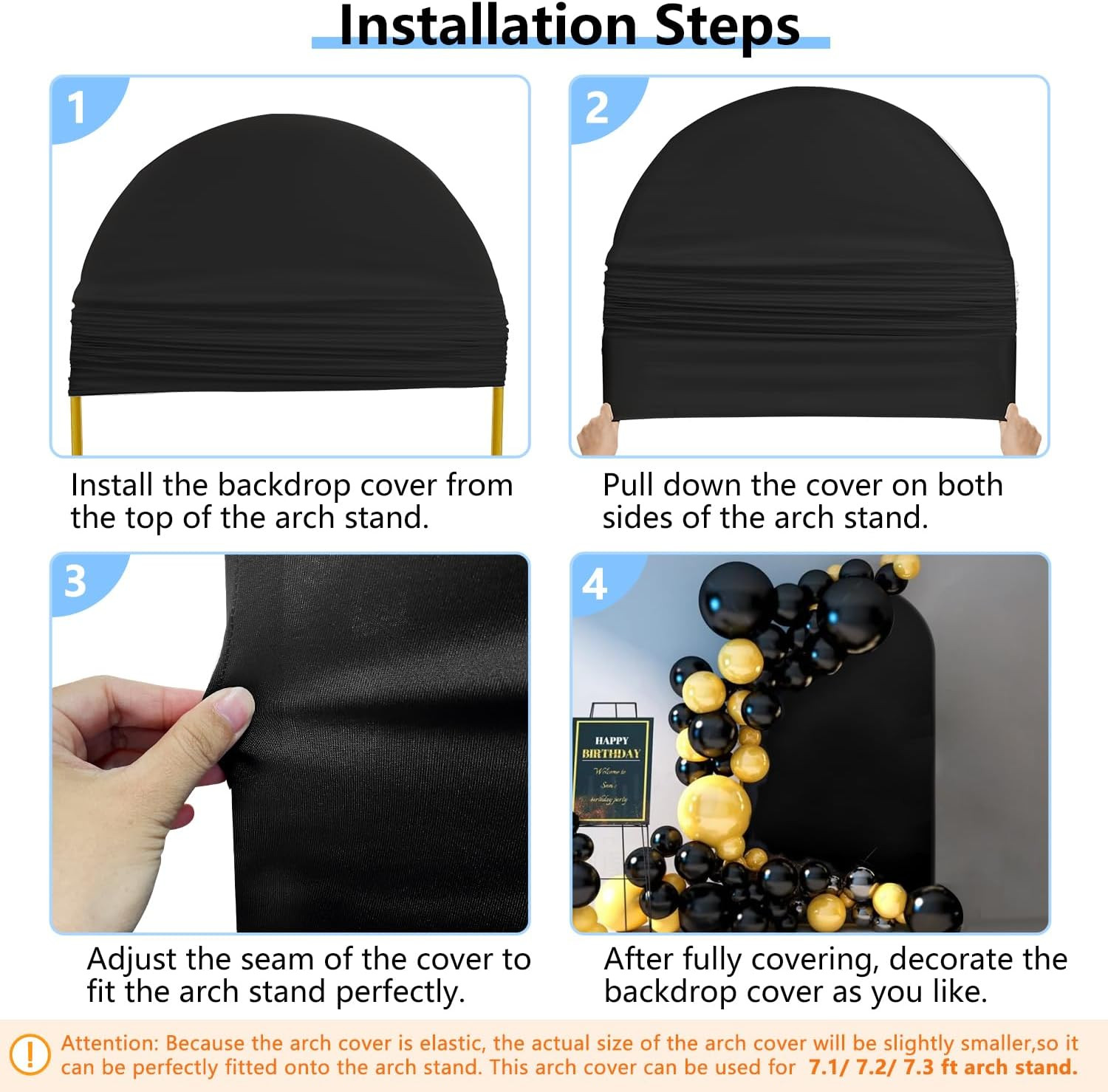 7.2 Ft Black Arch Backdrop Cover (No Arch Stand), Double-Sided Spandex Arch Cove