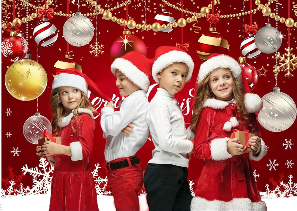 CHAIYA 7x5ft Red Christmas Backdrop Merry Party 7′x5′,