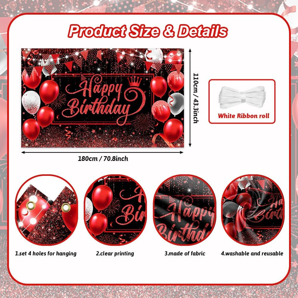 Happy Birthday Backdrop for Man Photography Background Red and Black