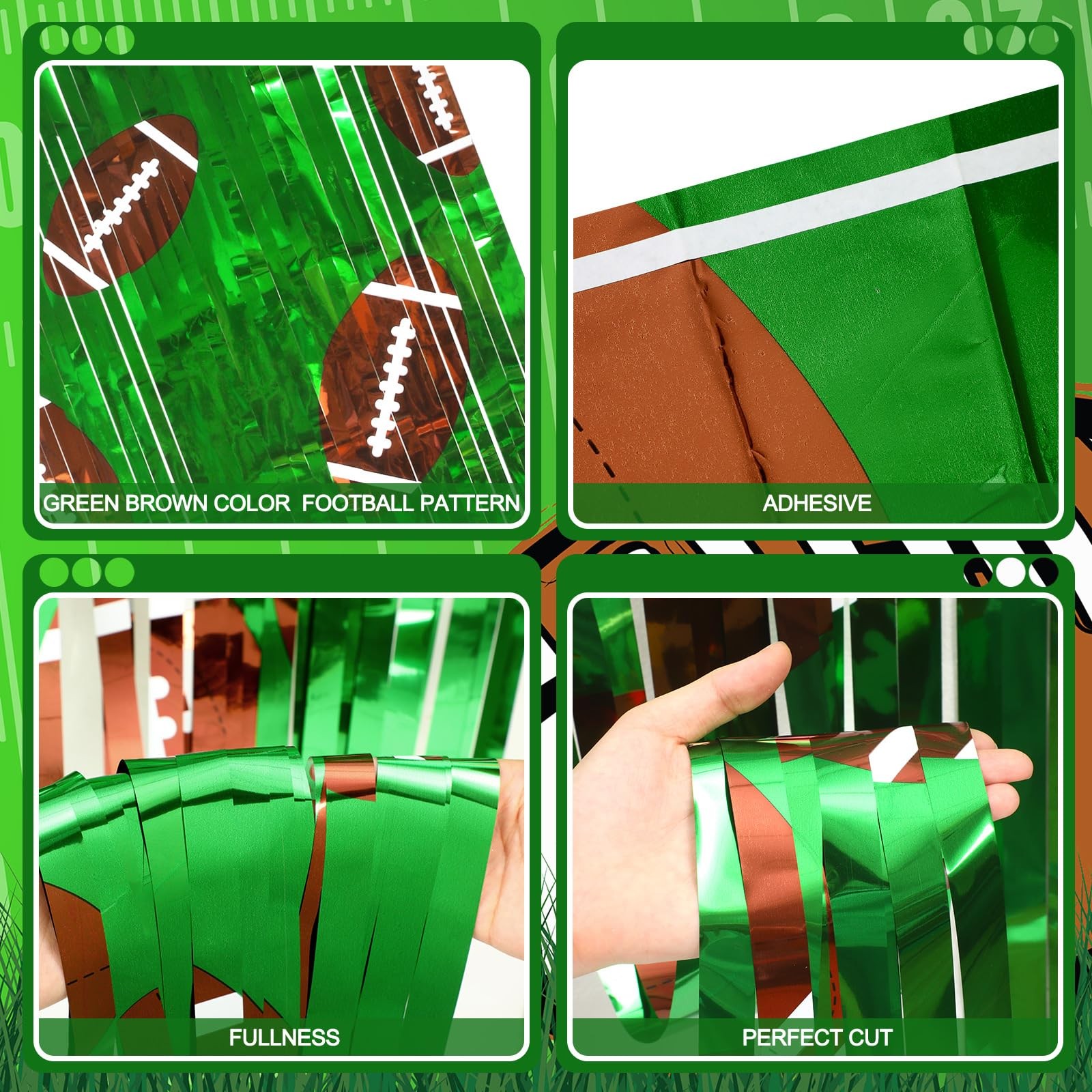 4 Pack Football Party Decorations Photo Props 3.3×6.6 Ft Foil Fringe Curtain