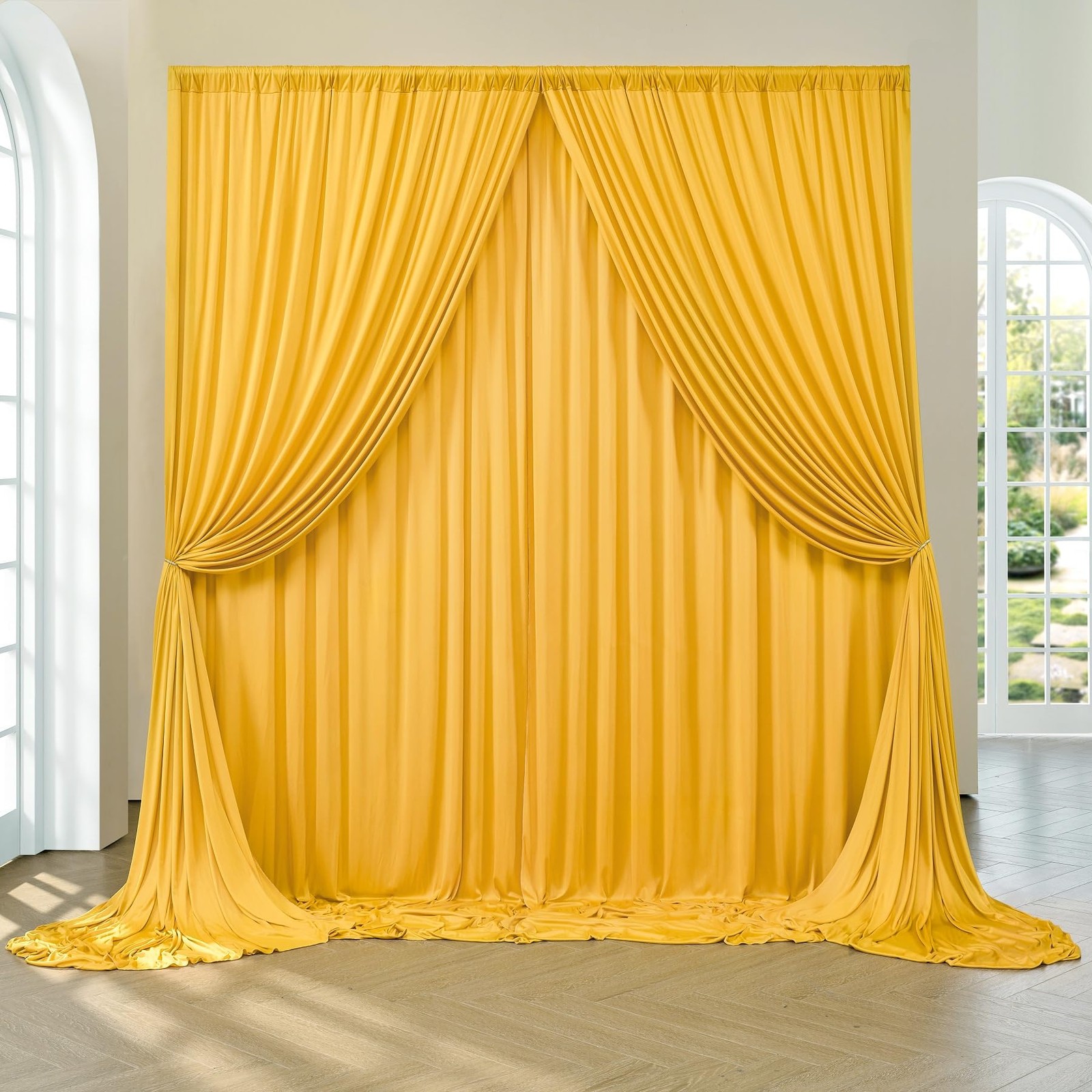 10×10 Ft Wrinkle Free Yellow Backdrop Curtain Polyester 2 Panels 5×10 Ft Party