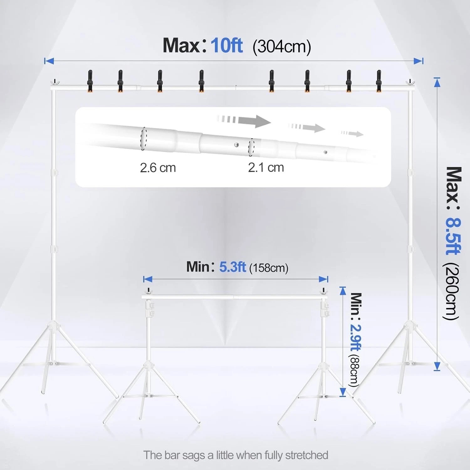 Backdrop Stand 10×8.5ftWxH Photo Studio Adjustable Background Stand Support k…