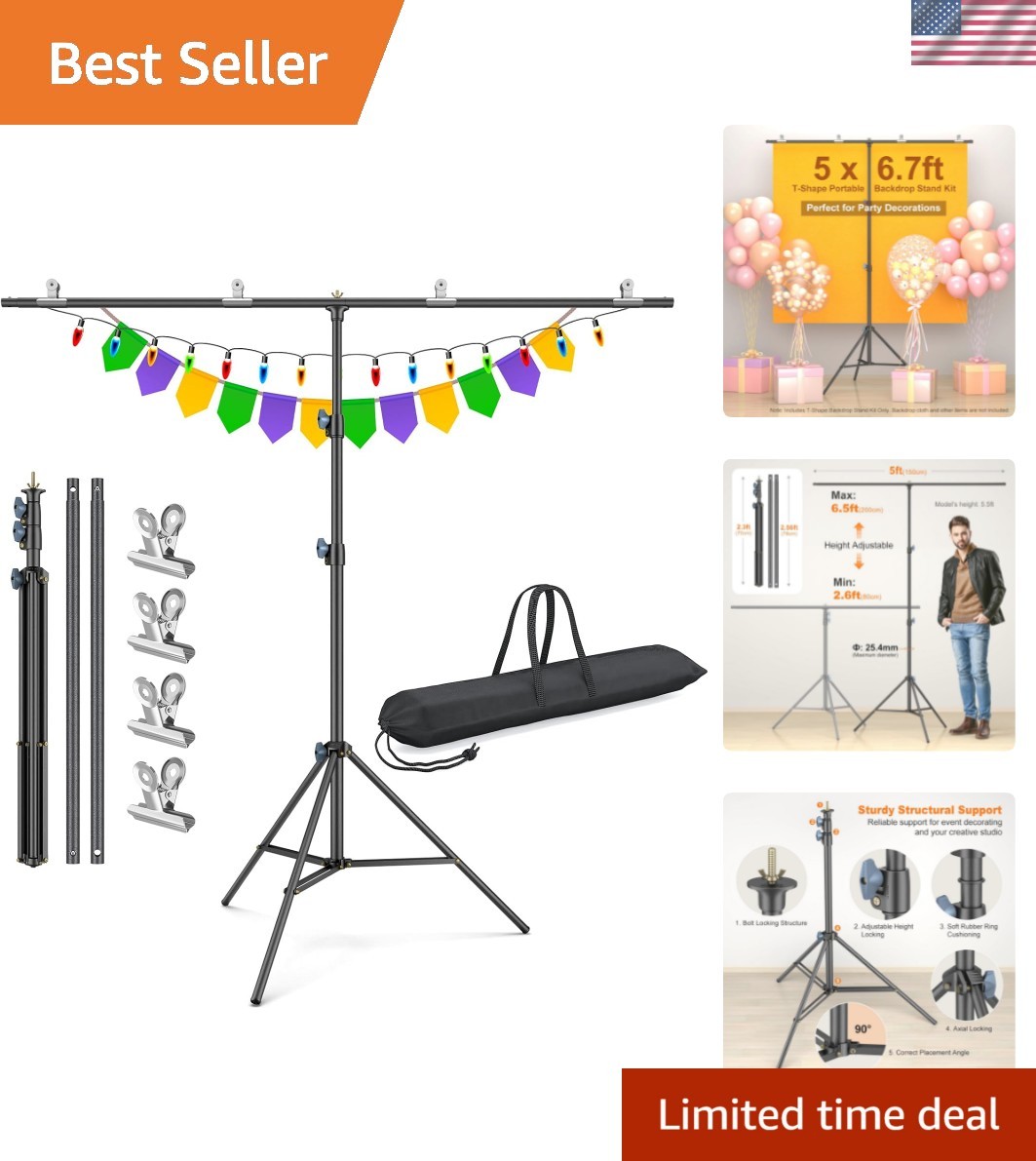 Zenith Portable T-Shape Backdrop Stand Kit – 5×6.7ft Adjustable & Lightweight