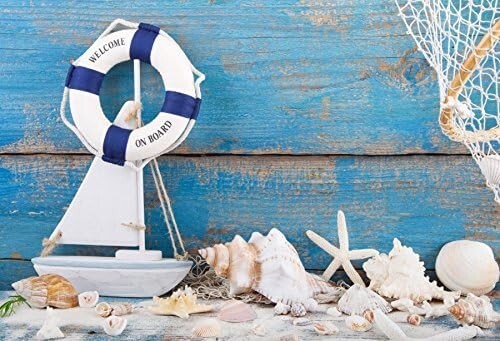 9x6ft Blue Wooden Splint Board Sailor Photo Backdrop Nautical Anchor Starfish