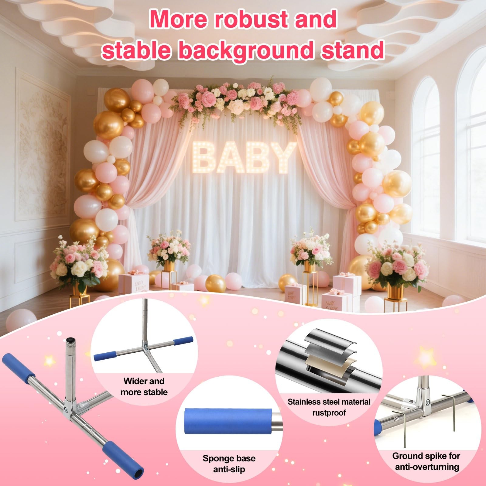 7x4ft Metal Arch Square Backdrop Stand Stainless Steel Wedding Party Decor