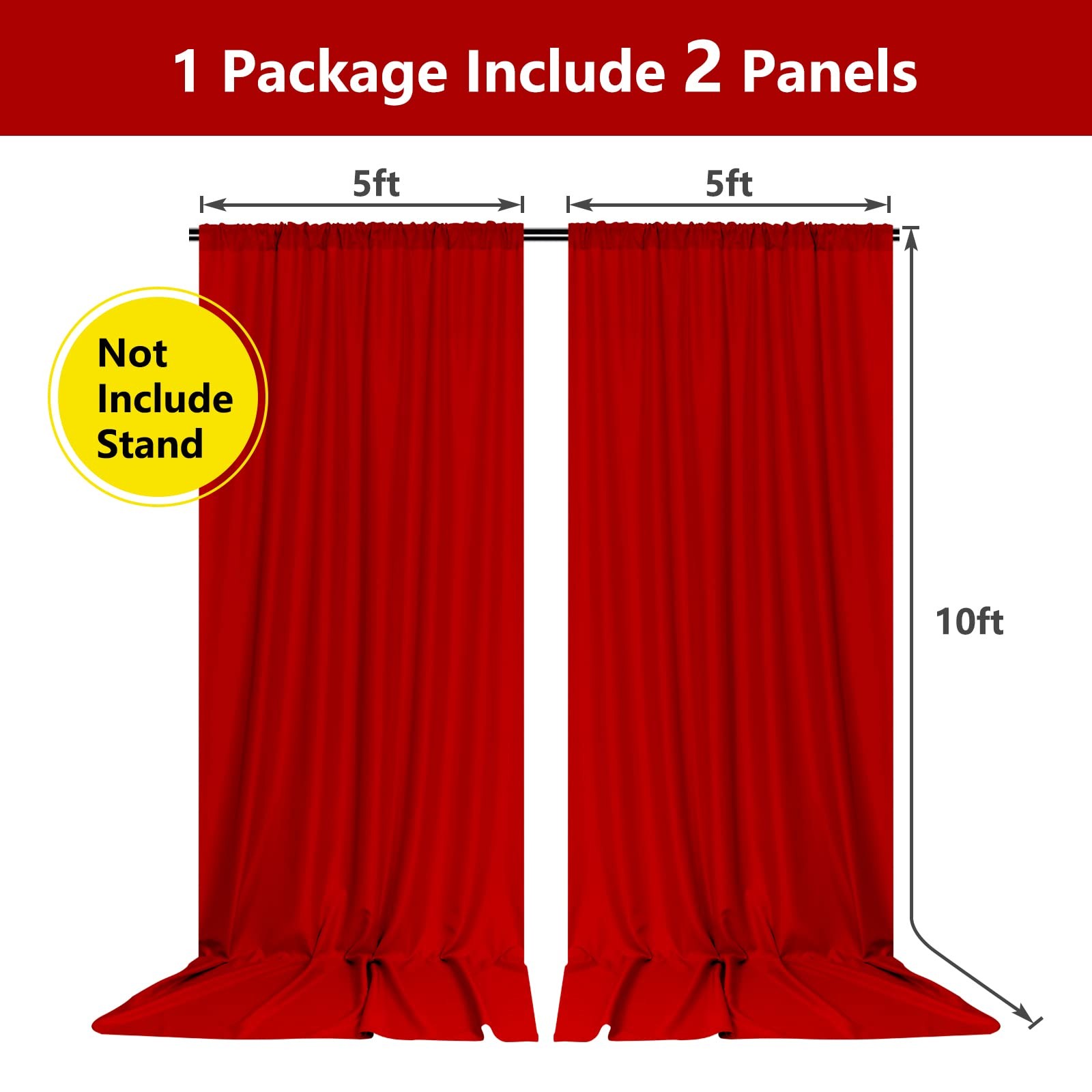 2 PCS 5×10 Ft Red Backdrop Curtains Fabric Rod Pocket Home Decoration