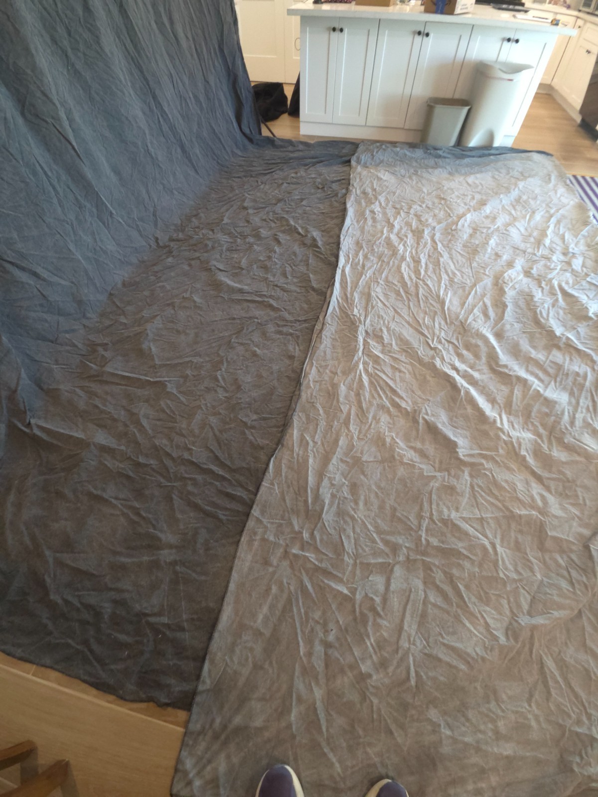 Gray muslin photography backdrop, 14.5′ x 24′, used, Denny Manufacturing
