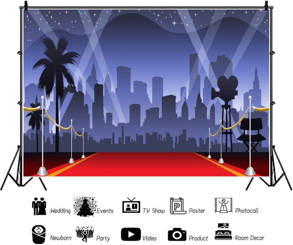 Red Carpet Backdrops for Photography Flash Stars Showing Time Background Party