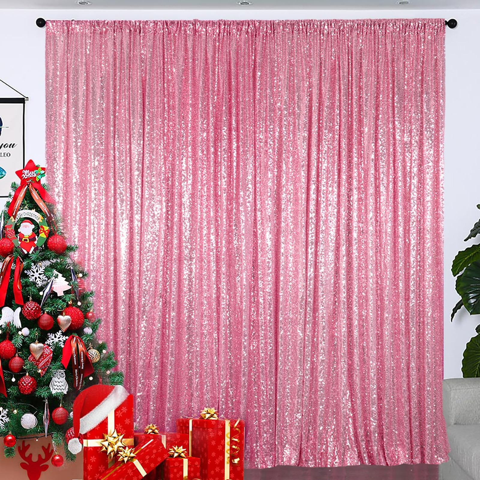 Polyester Sequin Backdrop 4ft x 7ft Pink Gold for Wedding Party Photography C…